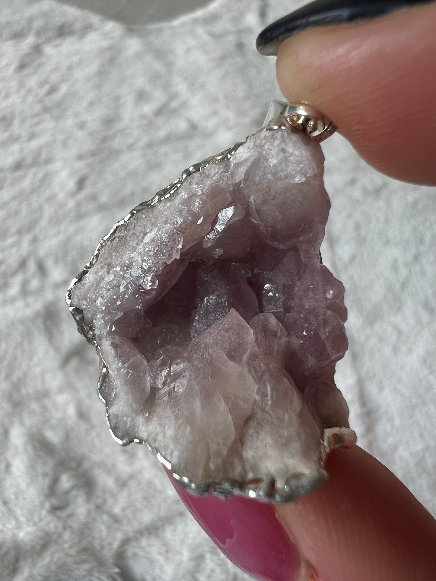 Pink Amethyst Anhänger silberfarben galvanisiert