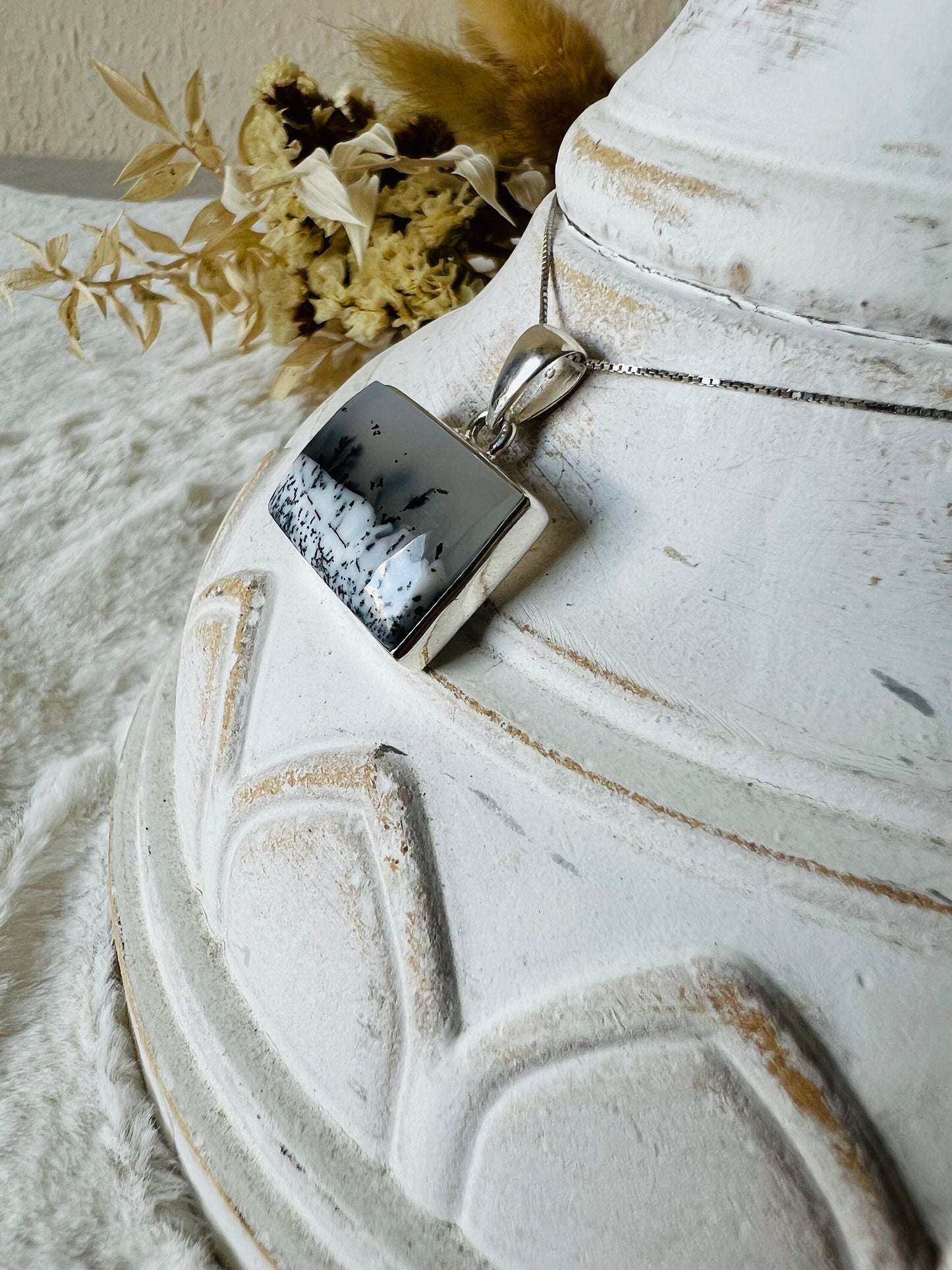 Dendriten Achat Anhänger 925 Silber