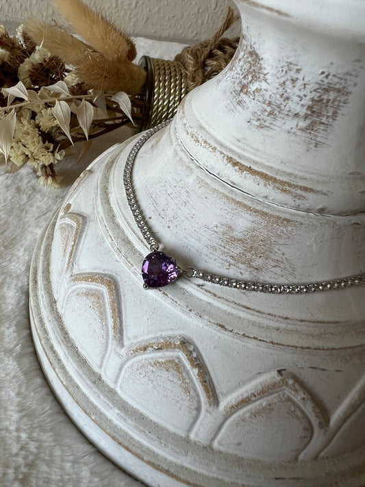 Amethyst mit Moissanite Herz Kette 925 Silber