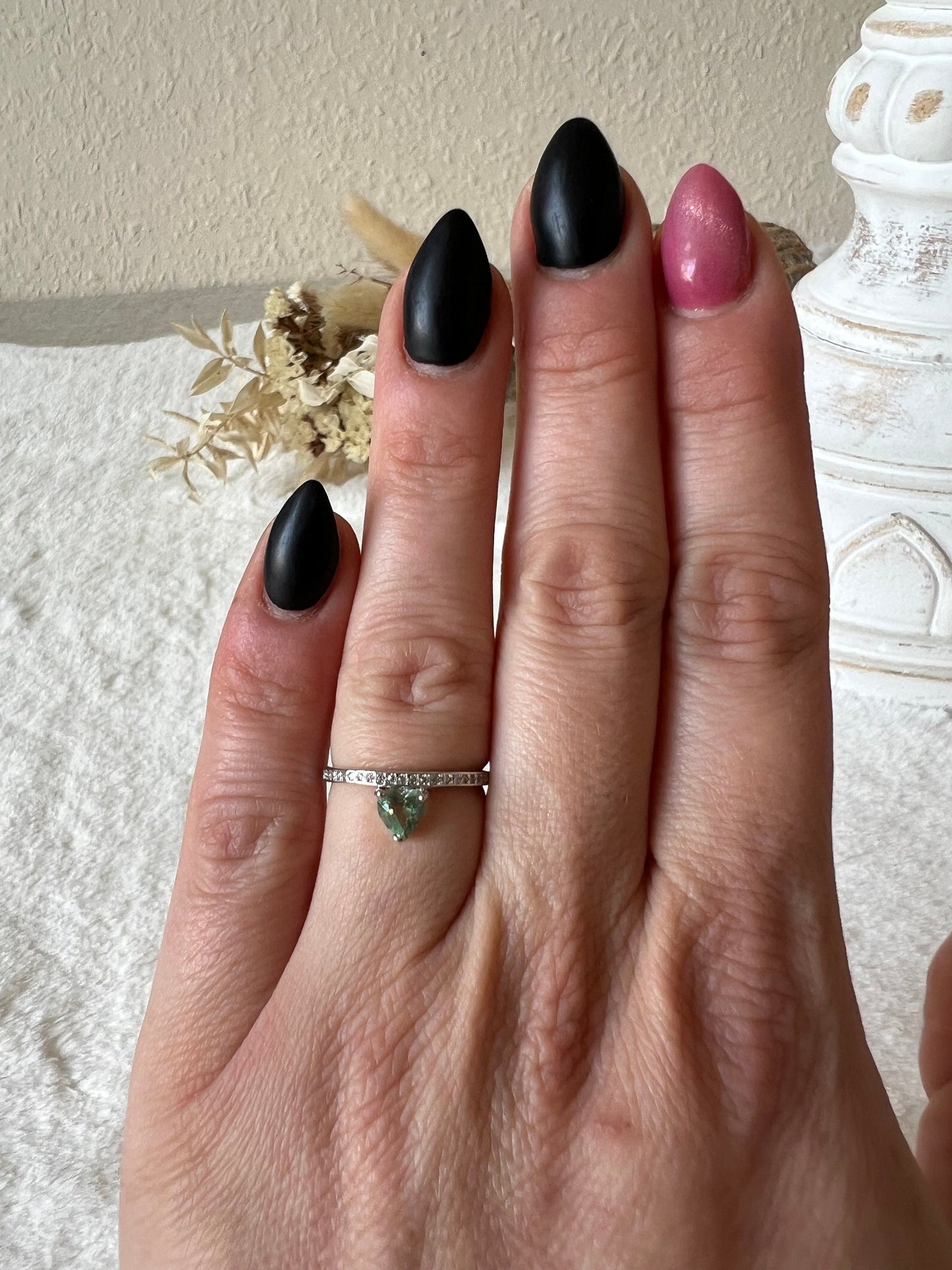 Grüner Fluorit Herz Ring mit Moissanite 925 Silber grössenverstellbar