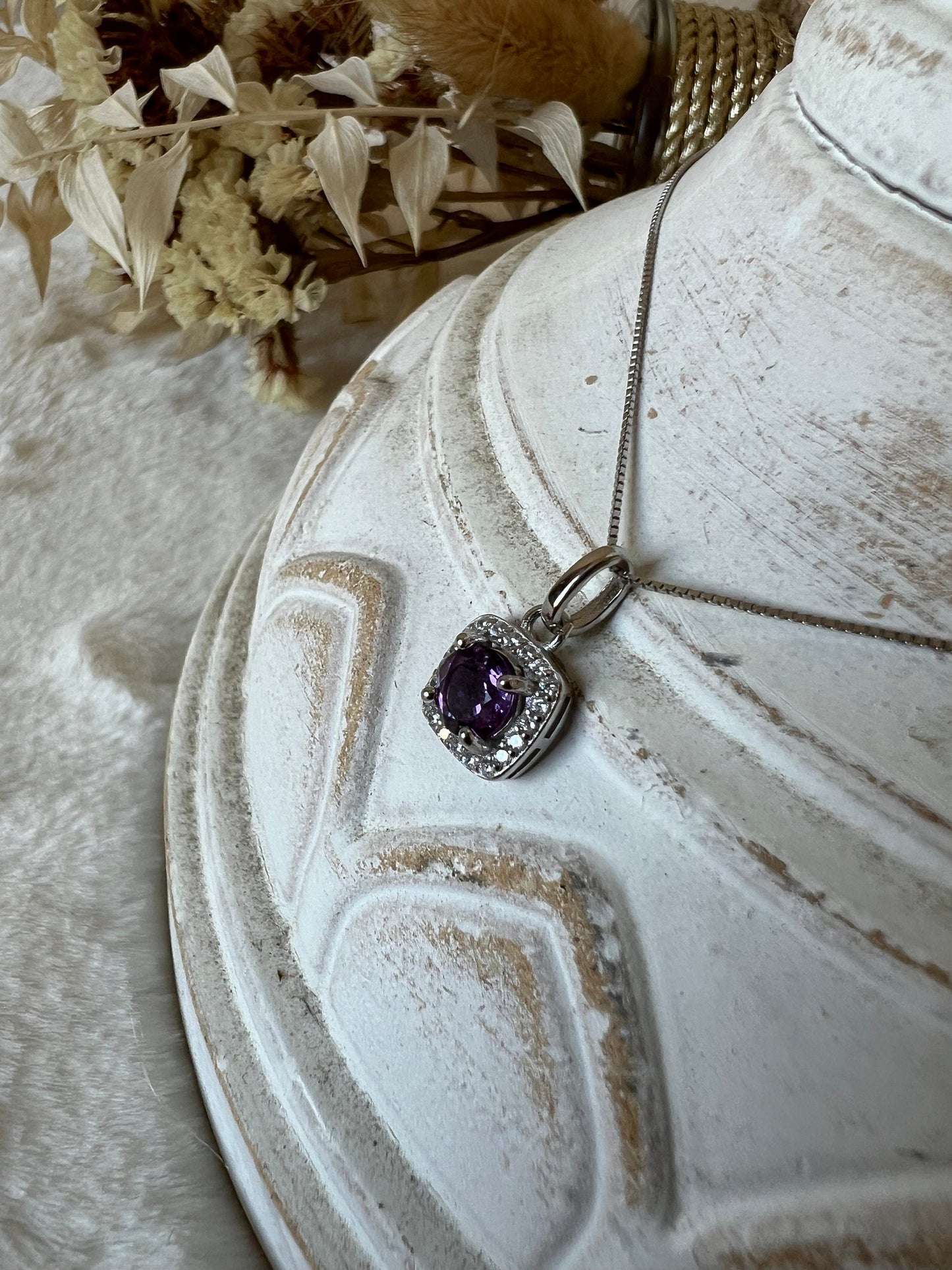 Amethyst/Moissanite Kettenanhänger 925 Silber