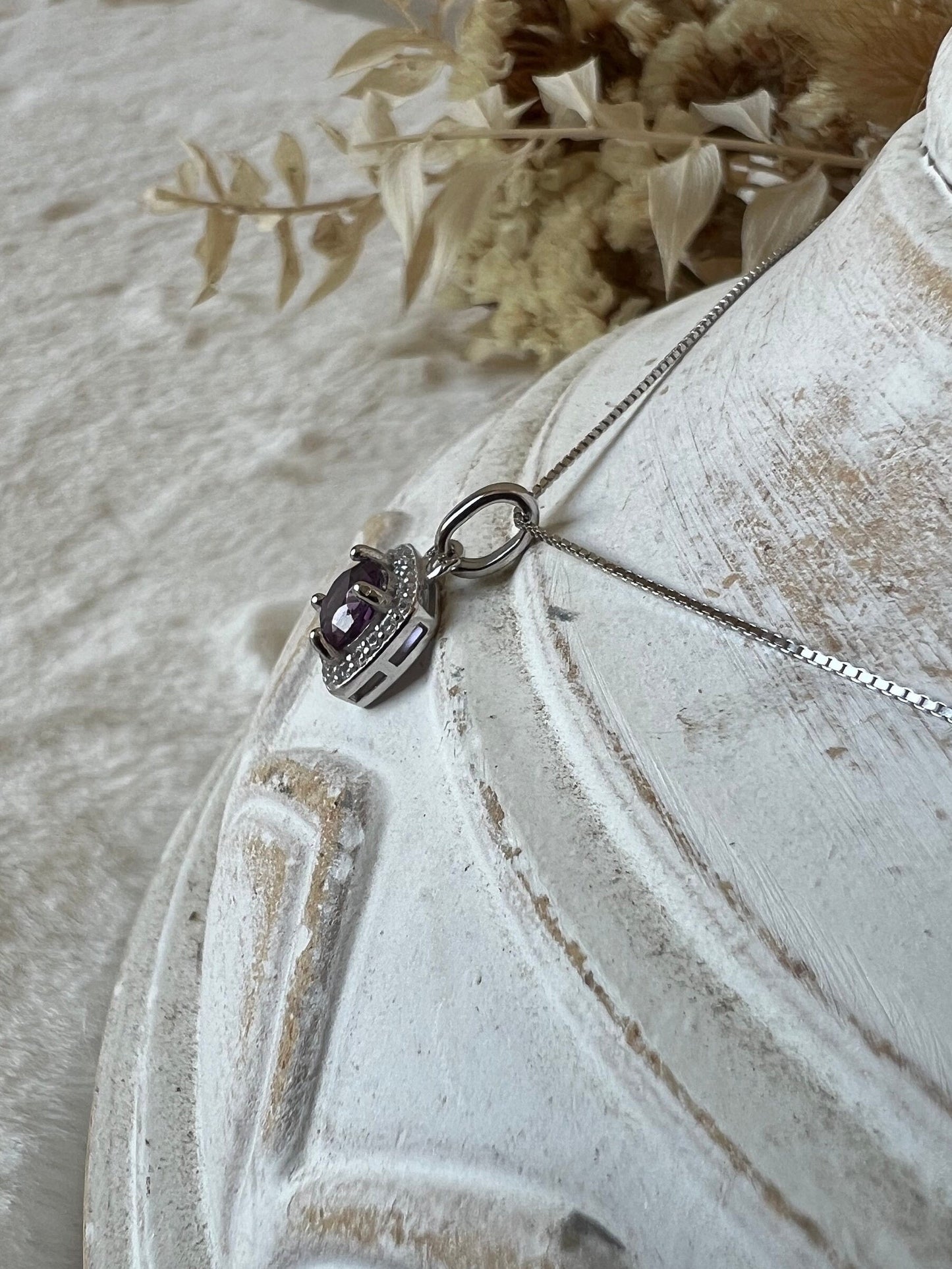 Amethyst/Moissanite Kettenanhänger 925 Silber