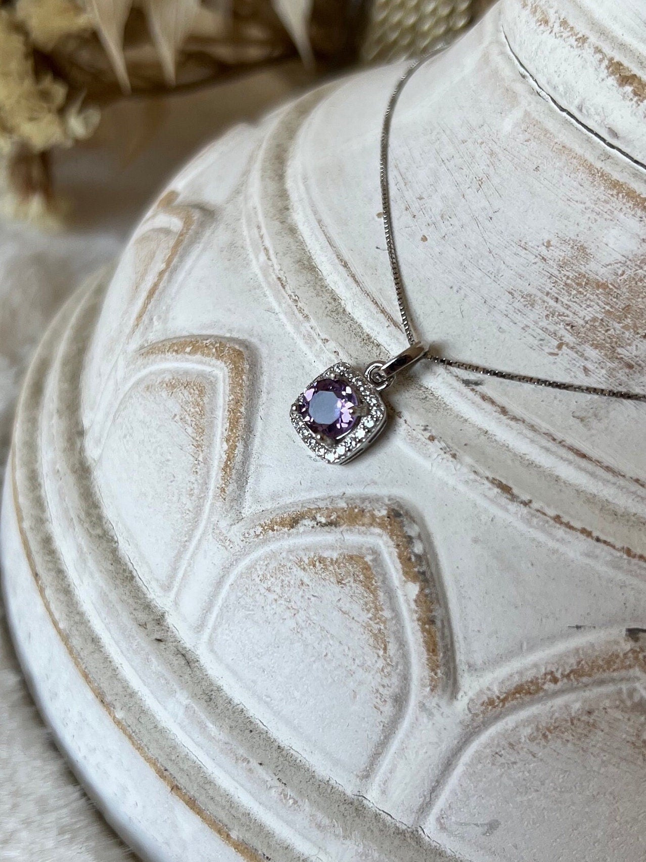 Amethyst/Moissanite Kettenanhänger 925 Silber