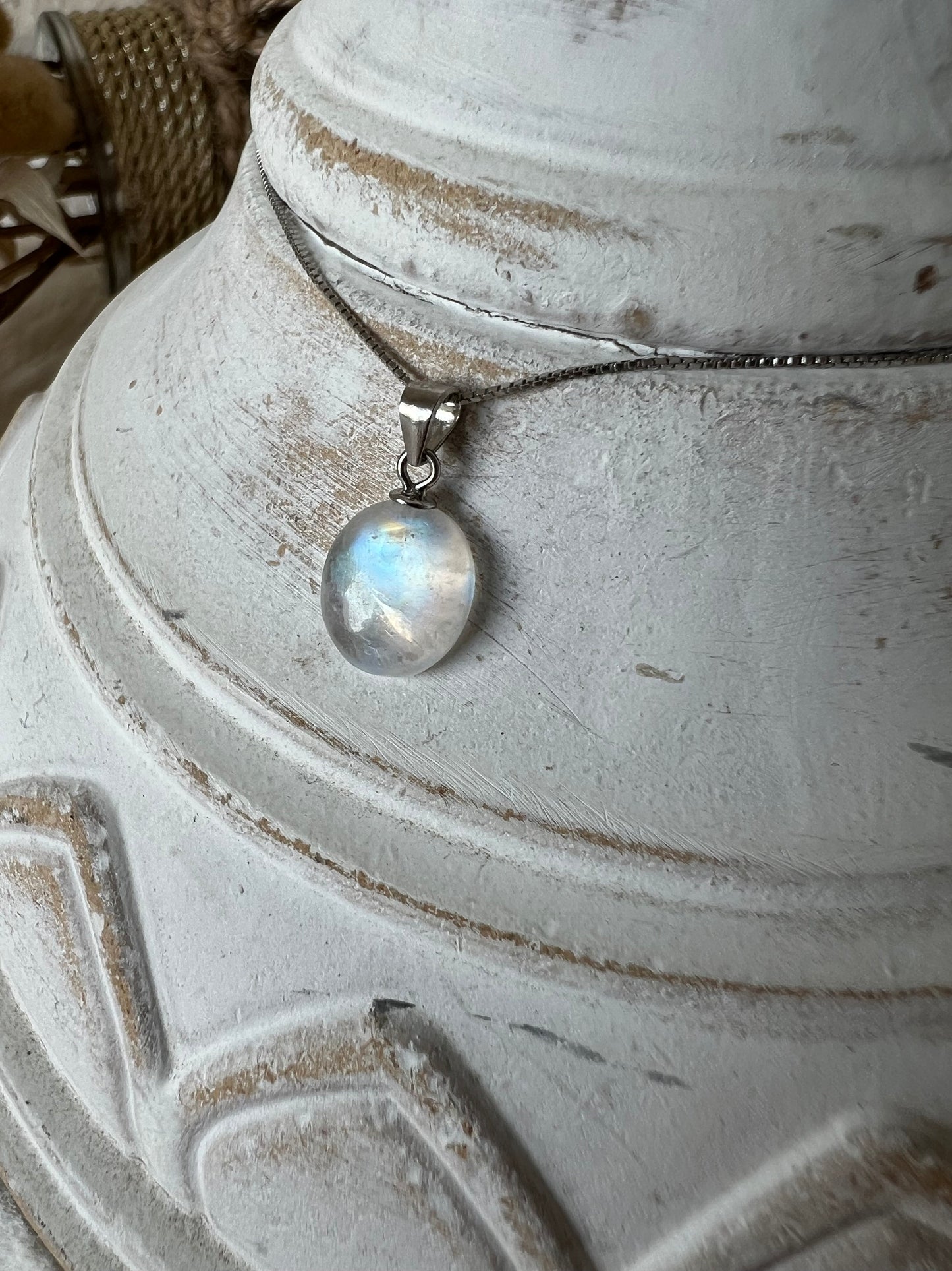 Regenbogen Mondstein Anhänger 925 Silber