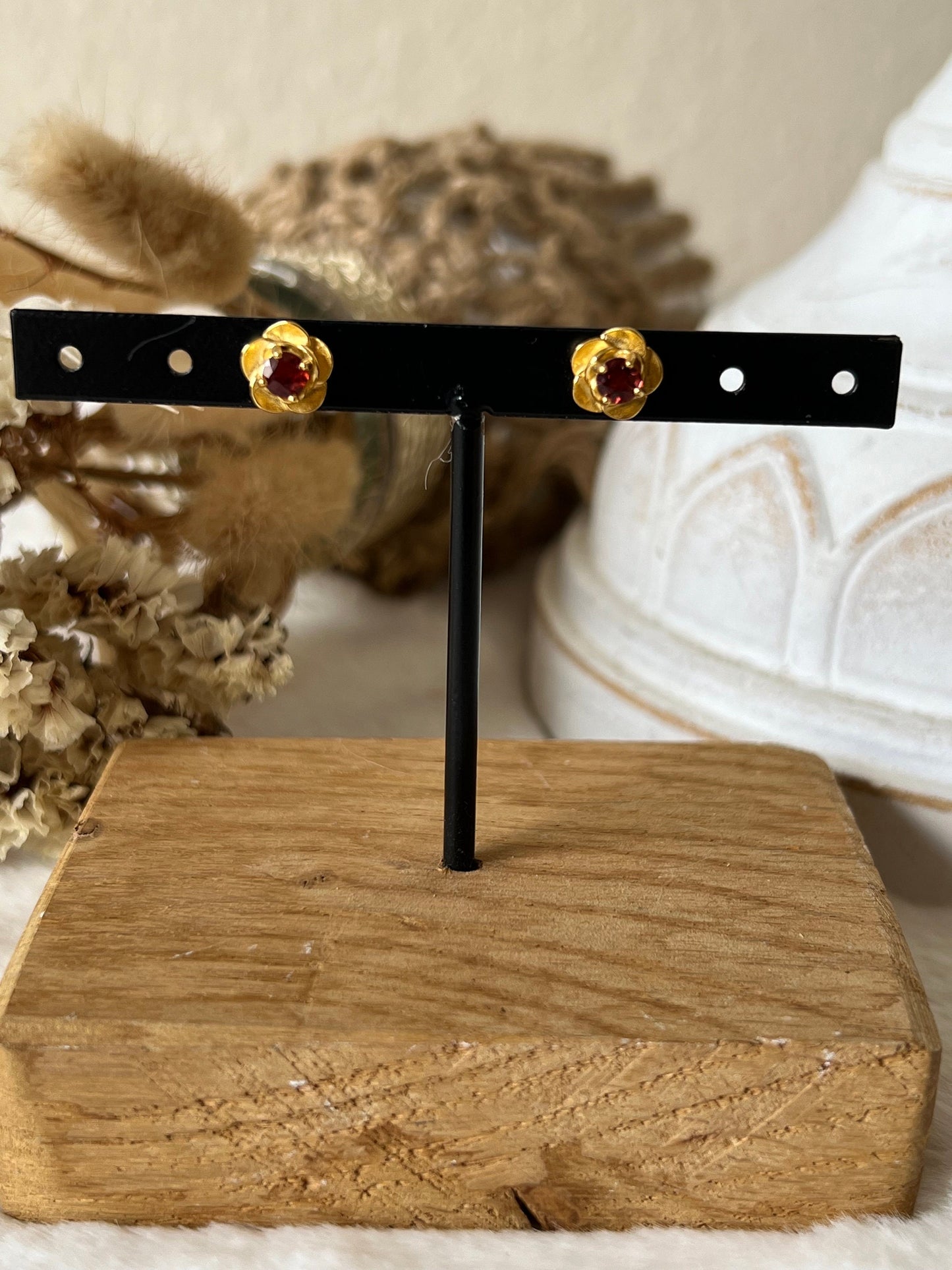 Granat | Citrin | Amethyst Rosen Ohrstecker 925 Silber / 18k vergoldet