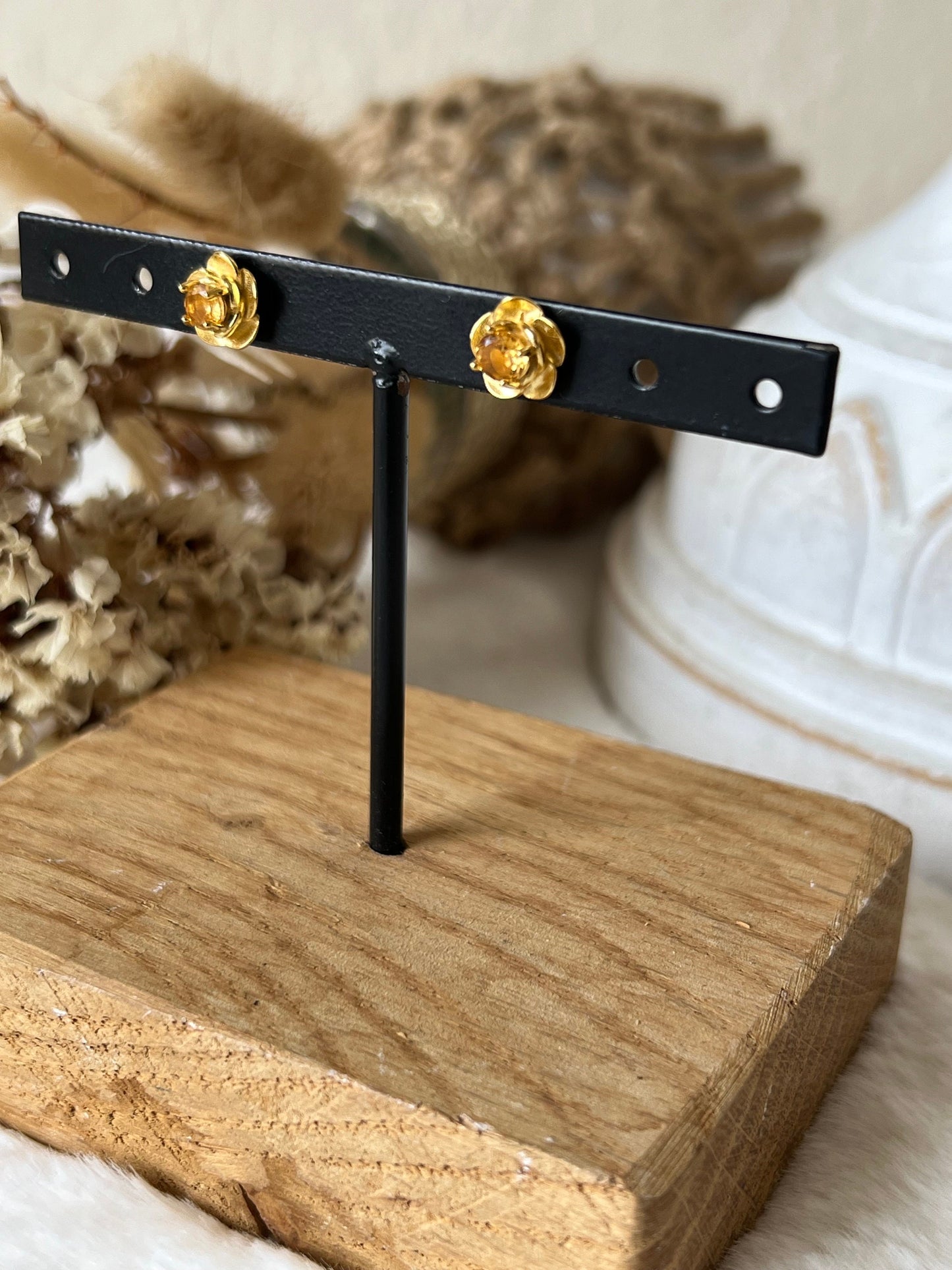 Granat | Citrin | Amethyst Rosen Ohrstecker 925 Silber / 18k vergoldet