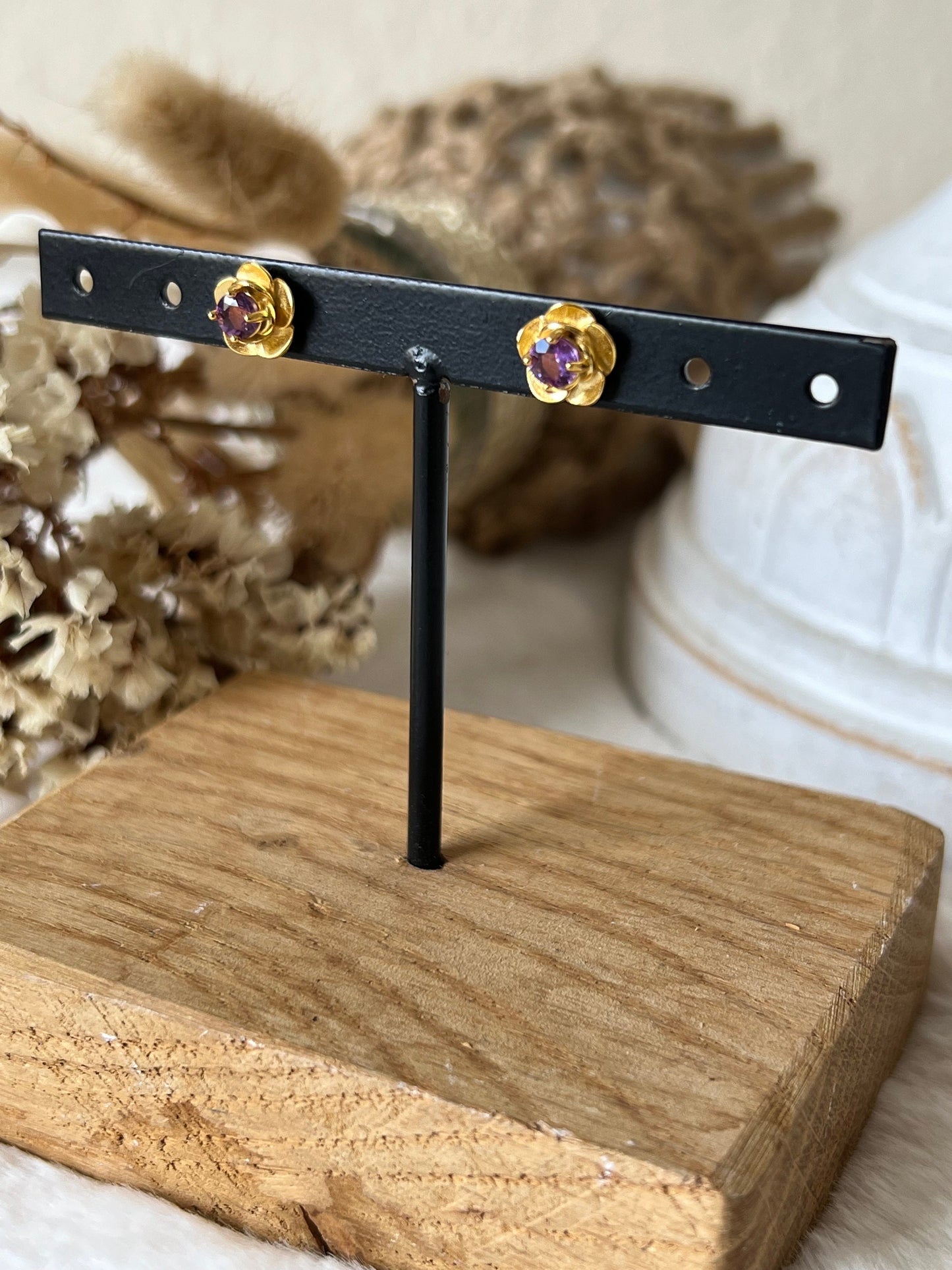 Granat | Citrin | Amethyst Rosen Ohrstecker 925 Silber / 18k vergoldet