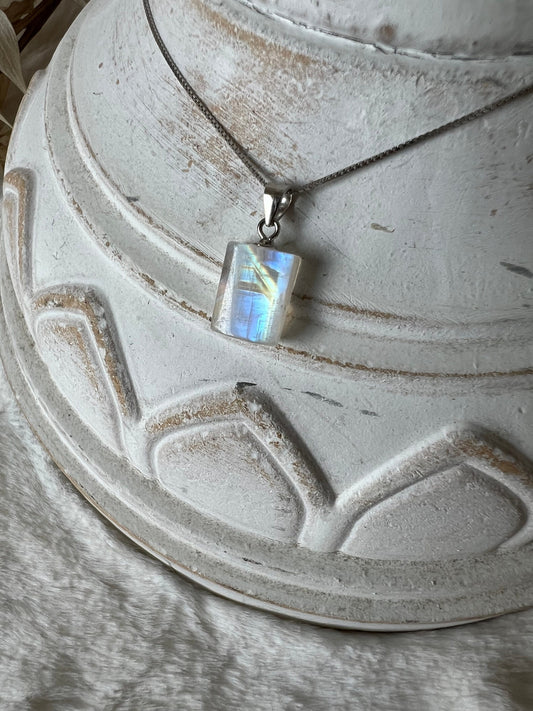 Regenbogen Mondstein Anhänger 925 Silber