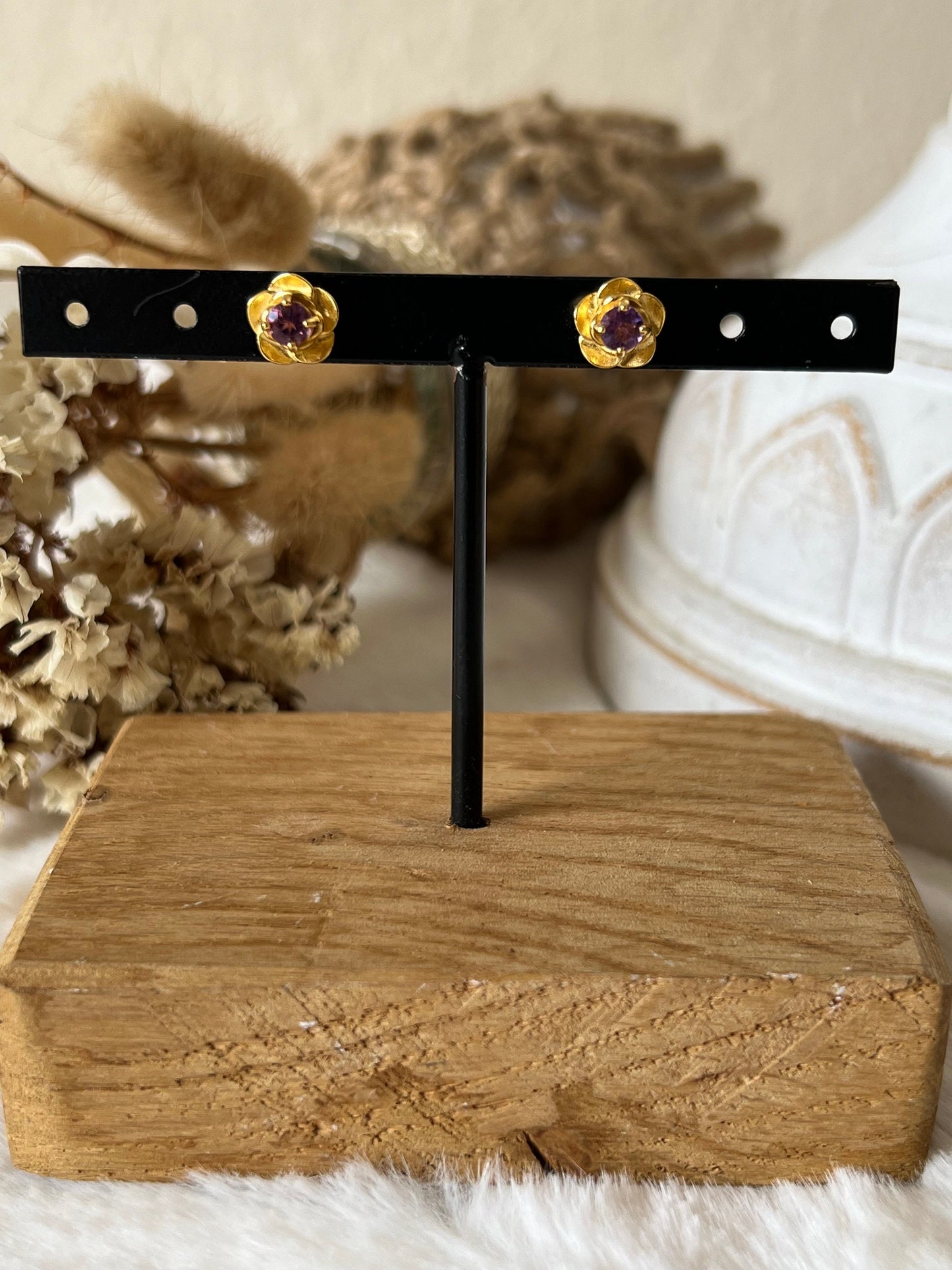 Granat | Citrin | Amethyst Rosen Ohrstecker 925 Silber / 18k vergoldet