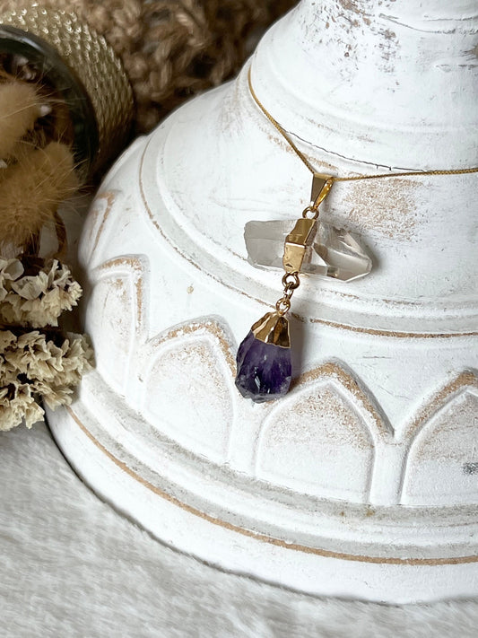 Bergkristall mit Amethyst Anhänger goldfarben galvanisiert