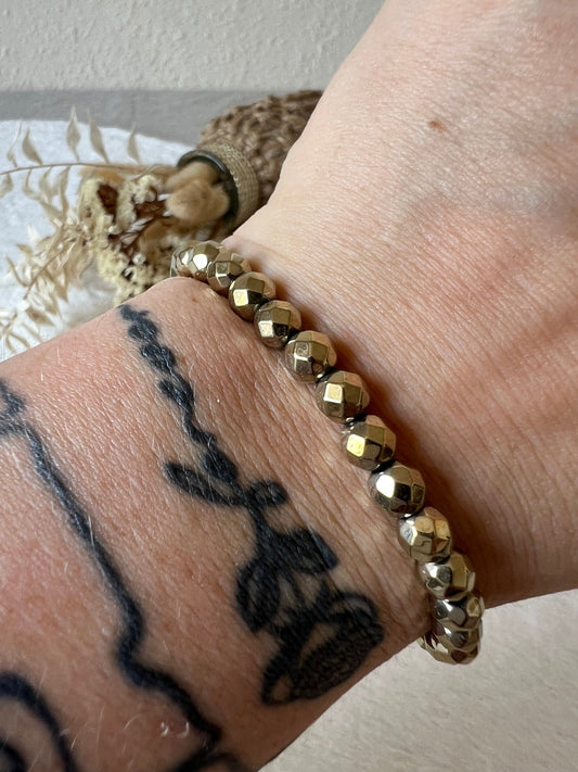 Hämatit vergoldet Armband faccettiert 6mm