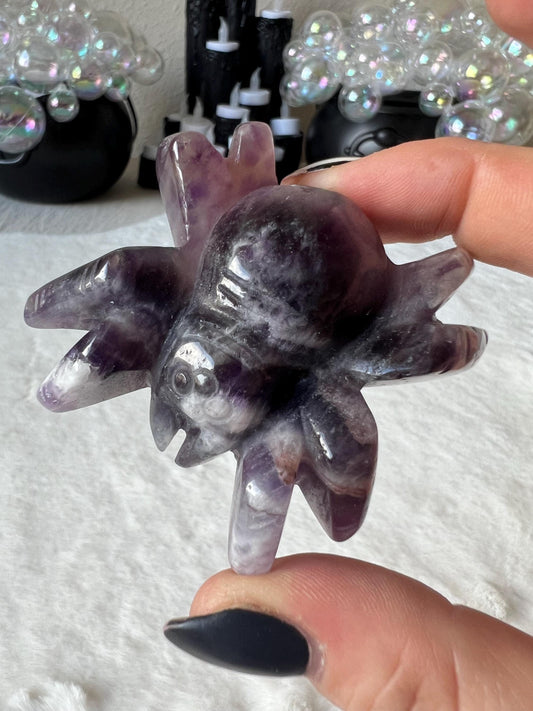 Spinnen aus Rosenquarz, Amethyst und Obsidian