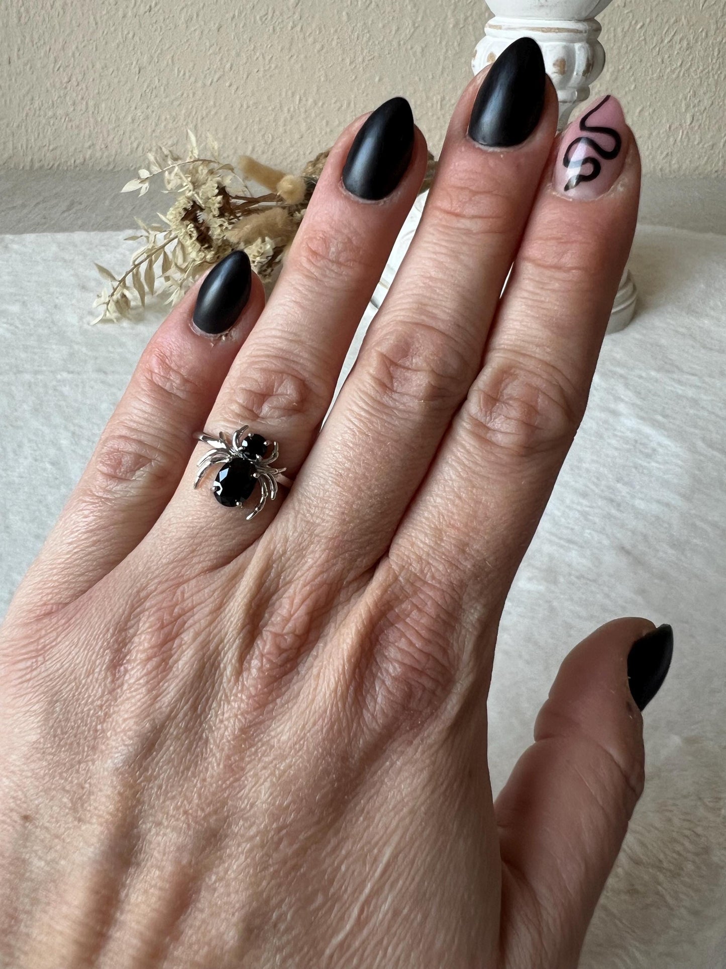 Obsidian Spinnenring 925 Silber