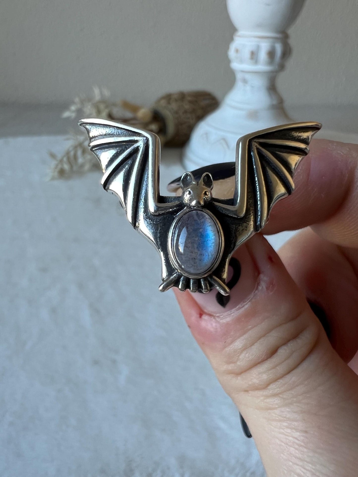 Fledermaus Labradorit Ring 925 Silber