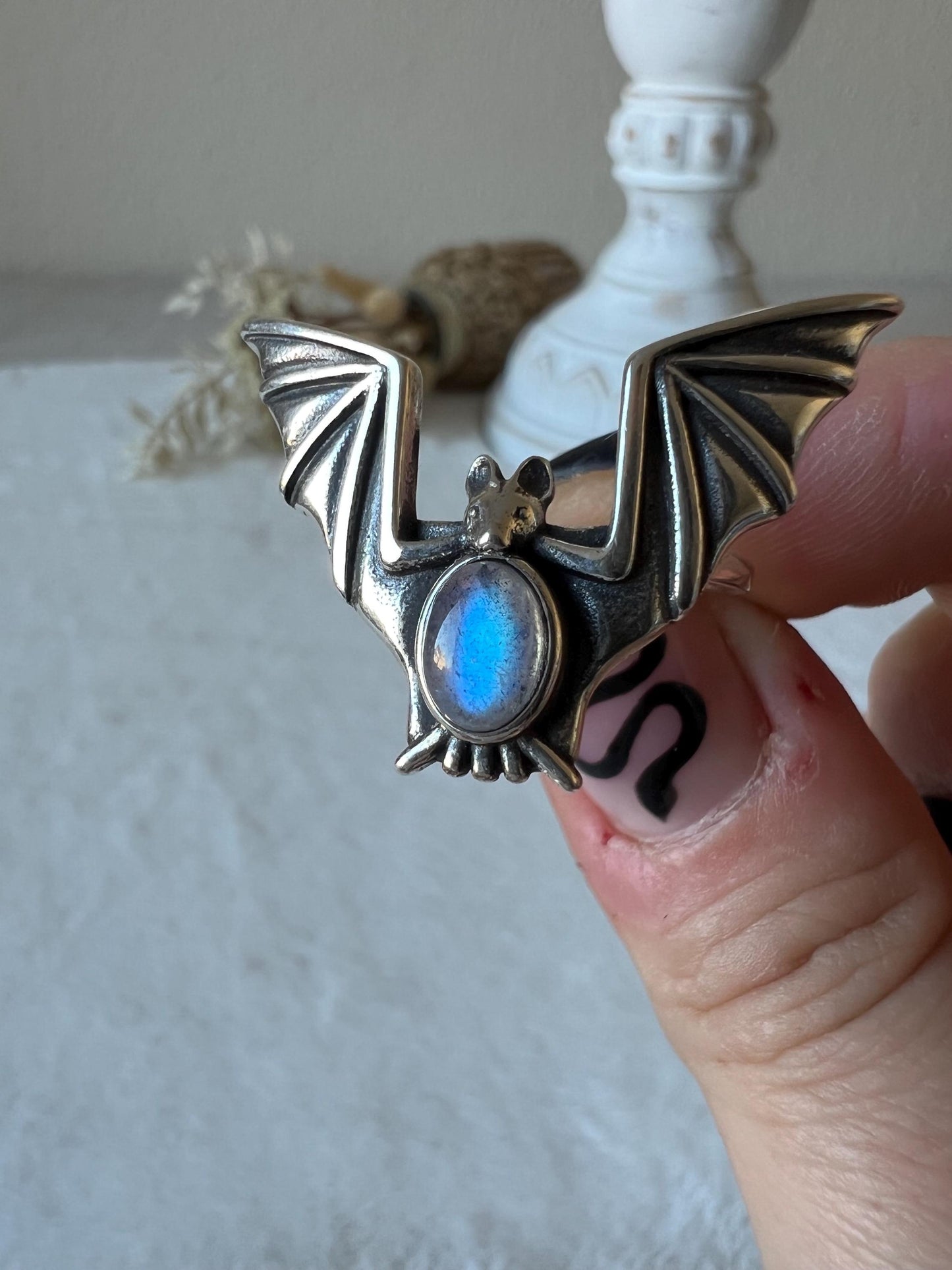 Fledermaus Labradorit Ring 925 Silber