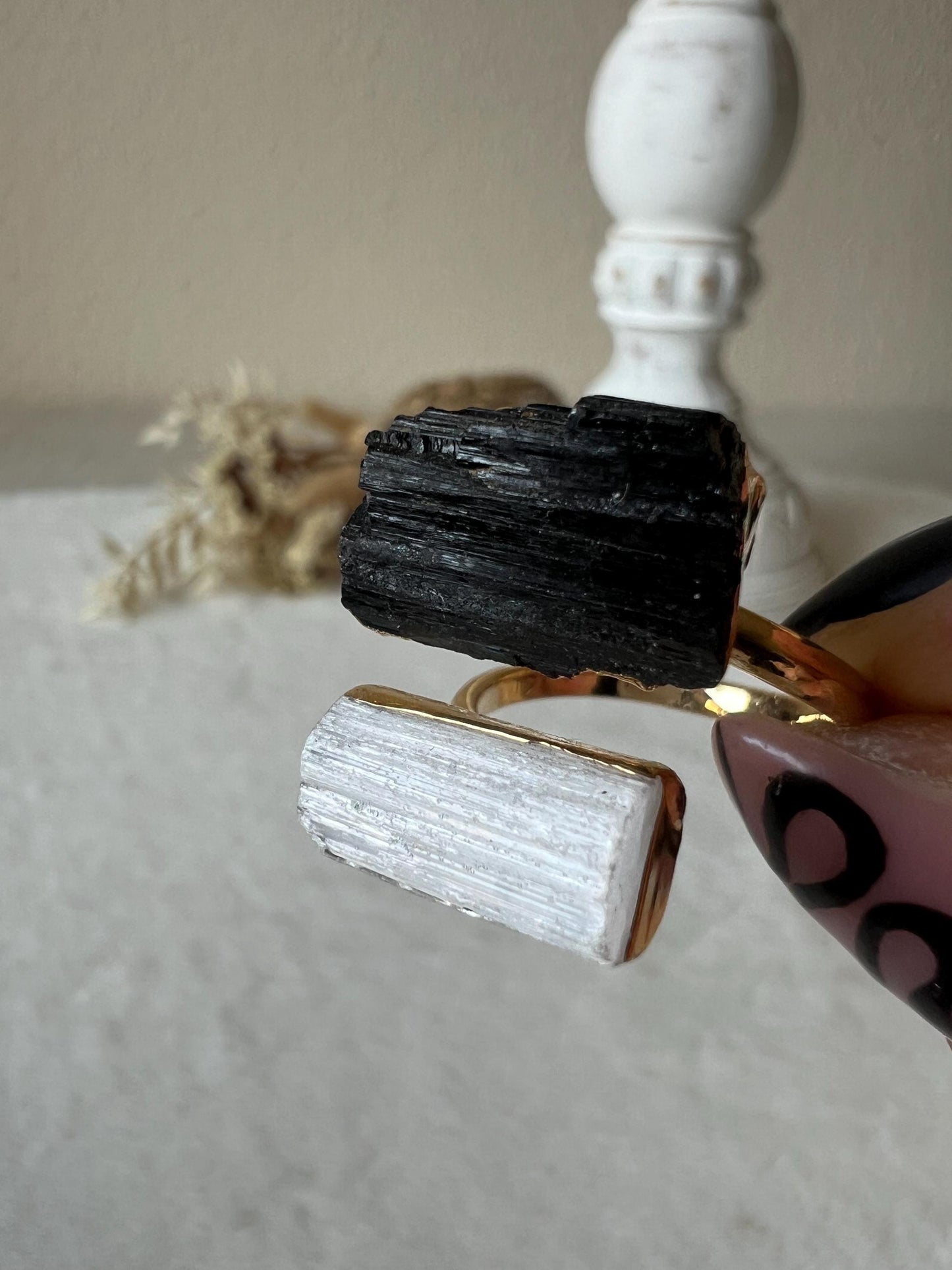 Turmalin Selenit Ring gold galvanisiert