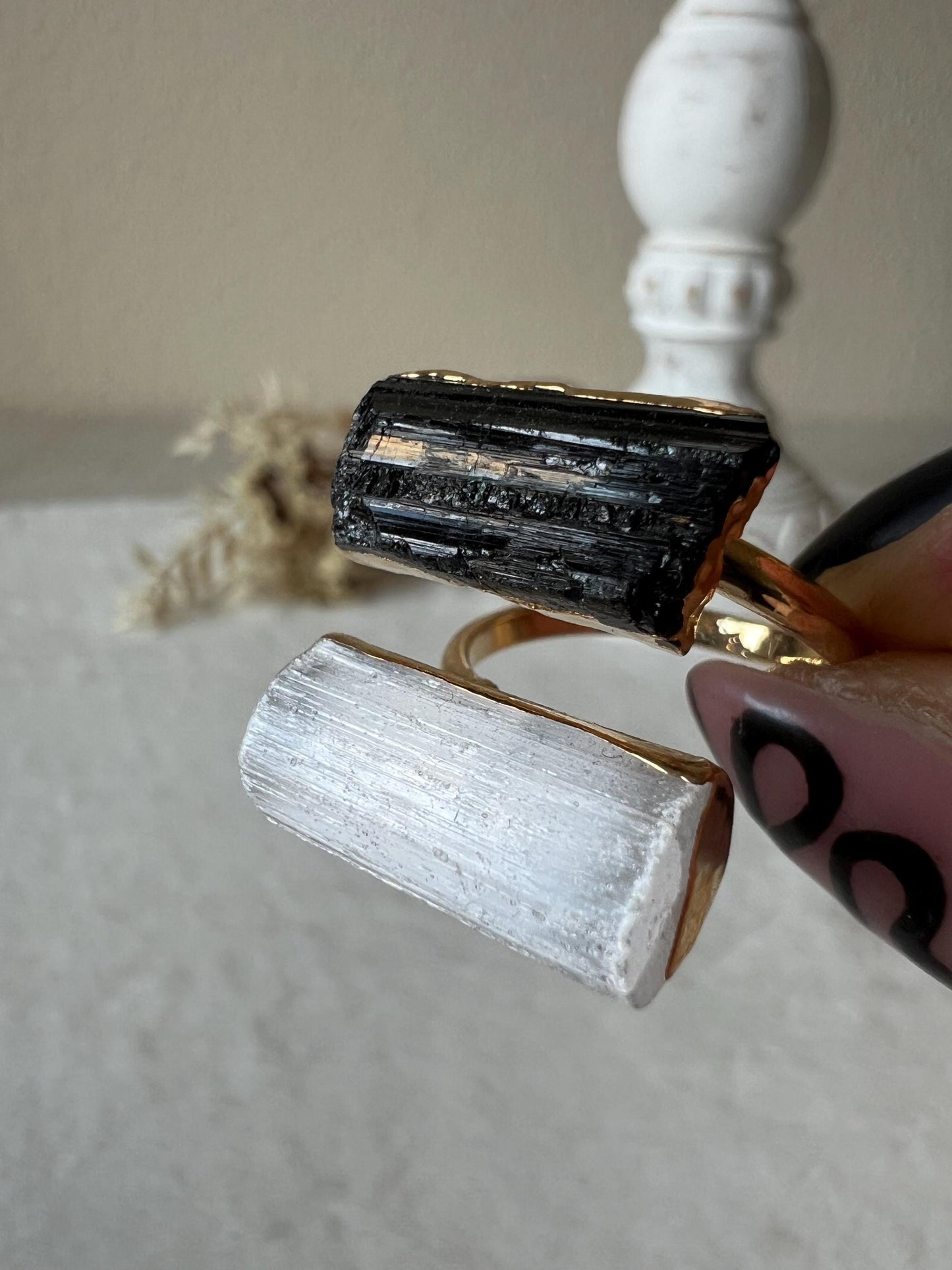 Turmalin Selenit Ring gold galvanisiert