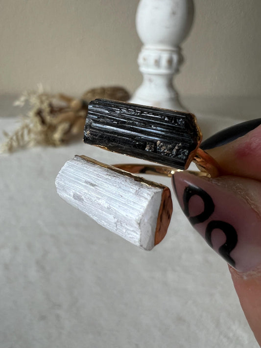 Turmalin Selenit Ring gold galvanisiert