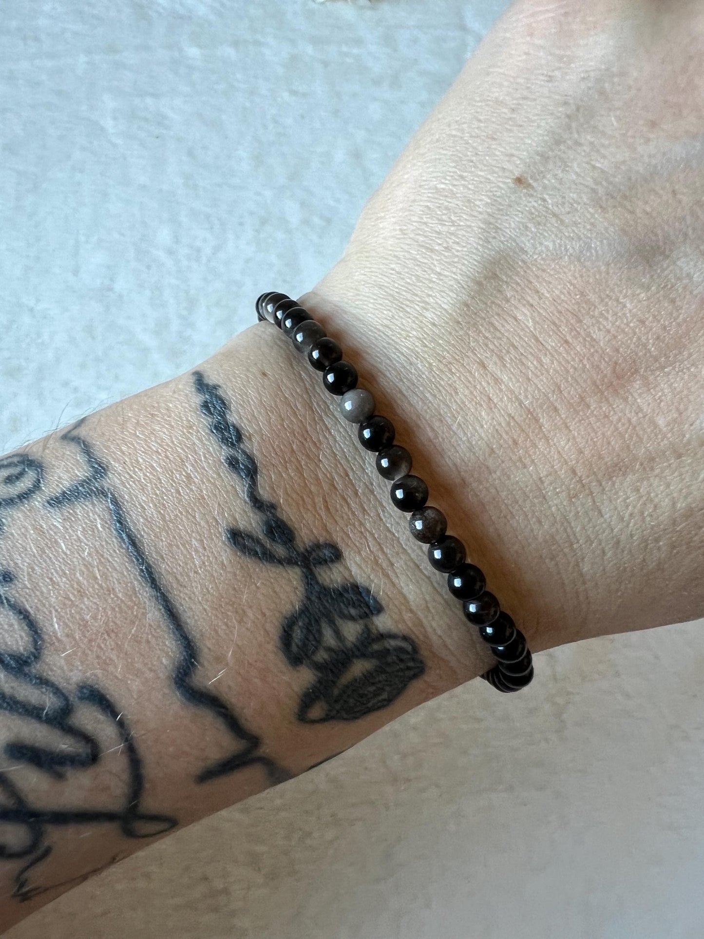 Silberschein Obsidian Armband Perlen 4mm
