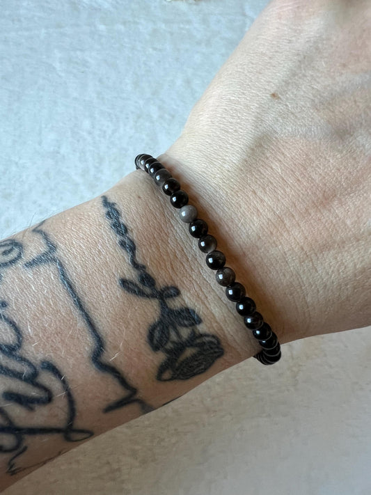 Silberschein Obsidian Armband Perlen 4mm