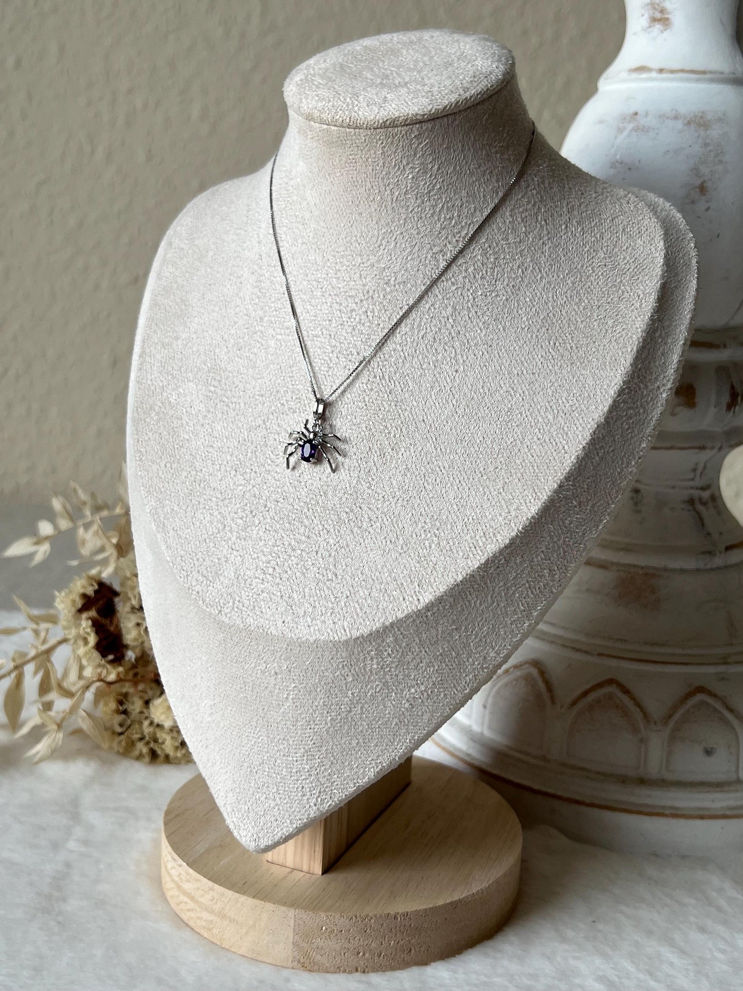 Obsidian,Bergkristall,Amethyst Spinne Kettenanhänger 925 Silber