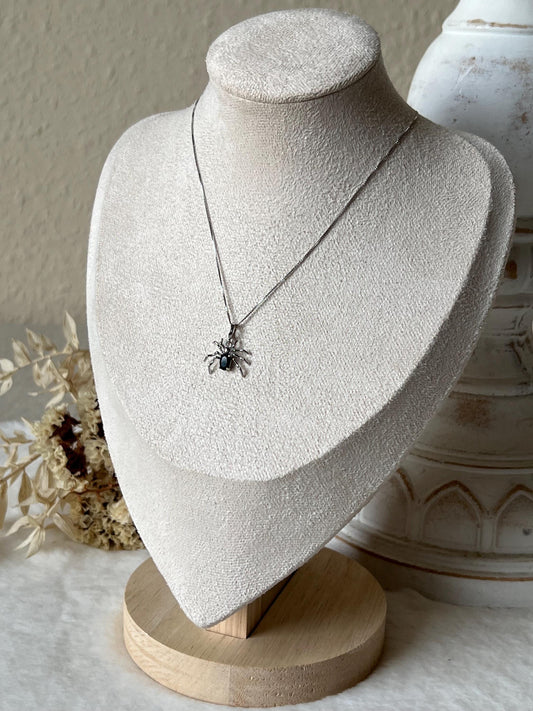 Obsidian,Bergkristall,Amethyst Spinne Kettenanhänger 925 Silber