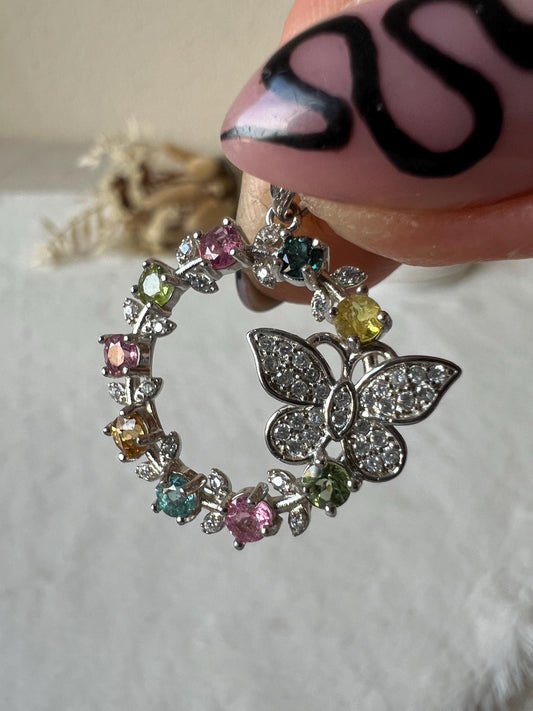 Bunter Turmalin Kettenanhänger Schmetterling 925 Silber