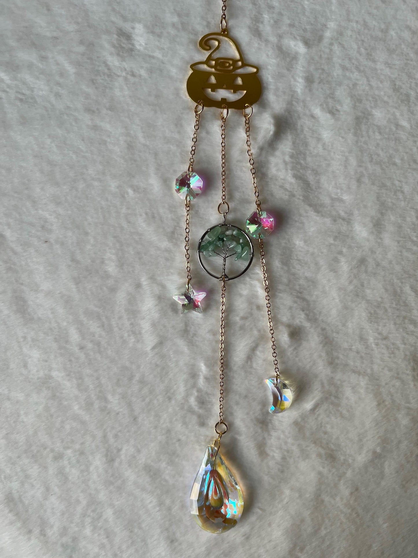 Halloween Sonnenfänger Suncatcher Gold Lebensbaum Aventurin