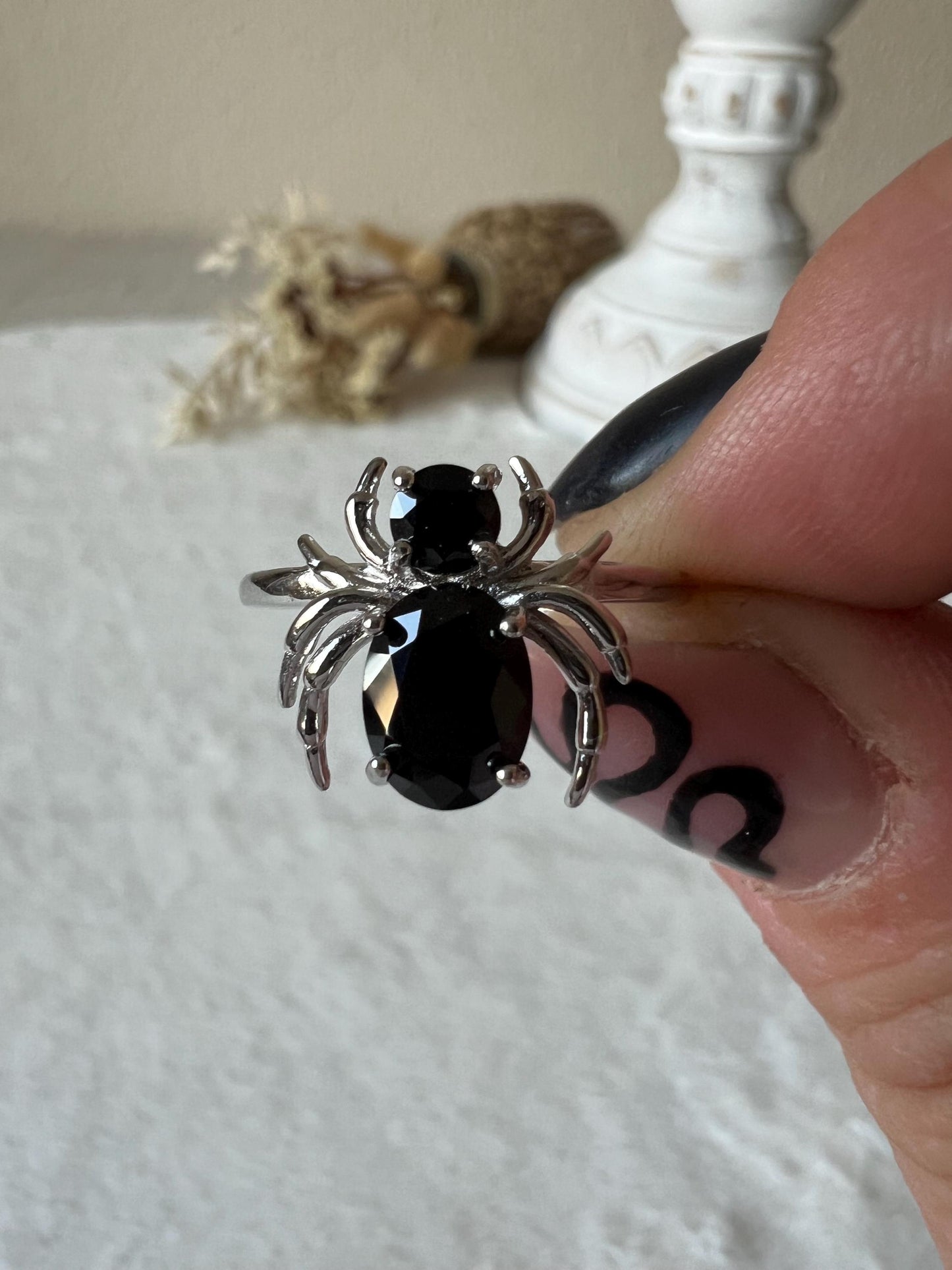 Obsidian Spinnenring 925 Silber