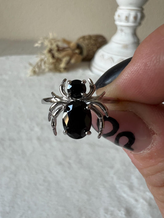 Obsidian Spinnenring 925 Silber