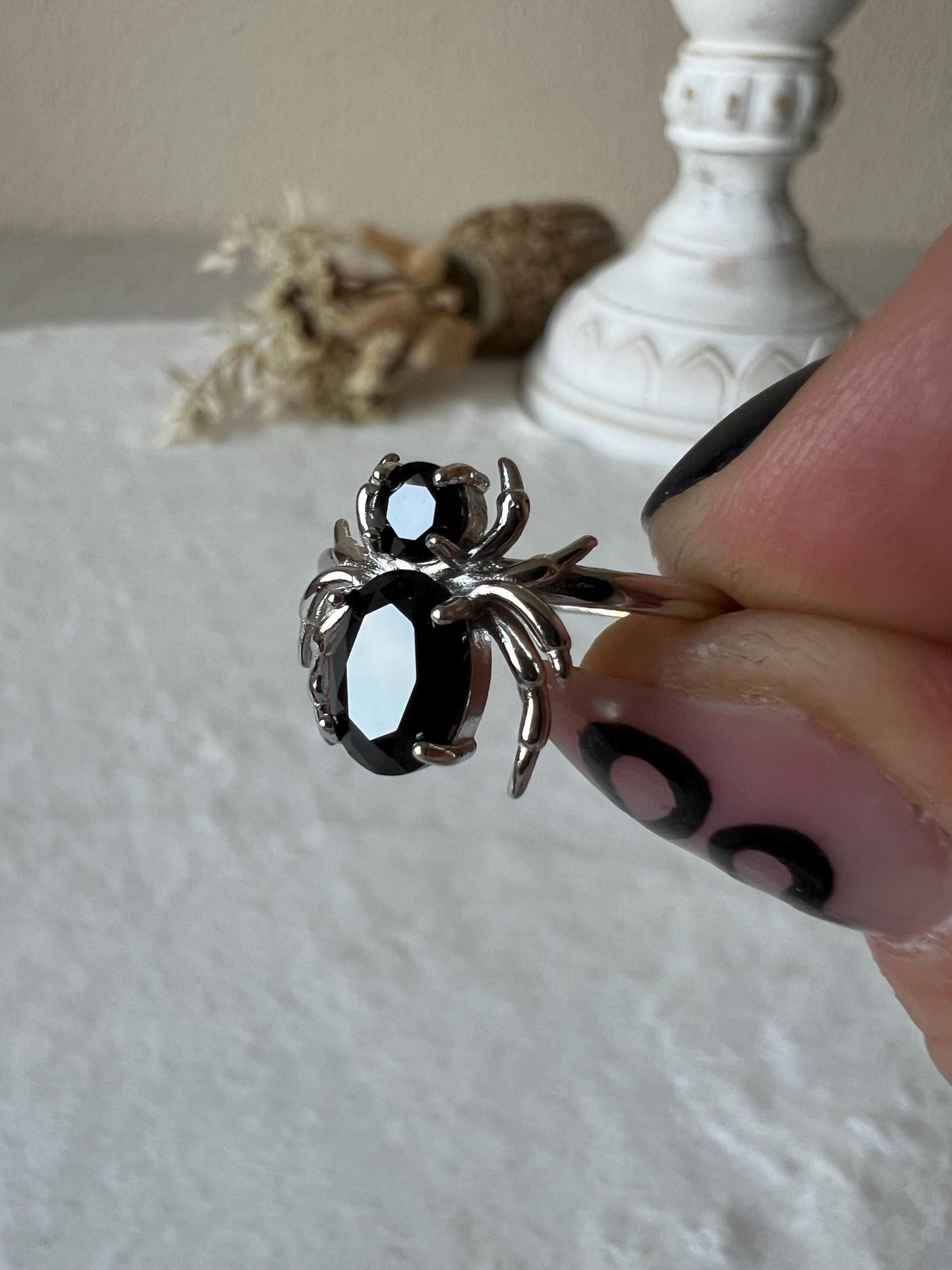 Obsidian Spinnenring 925 Silber