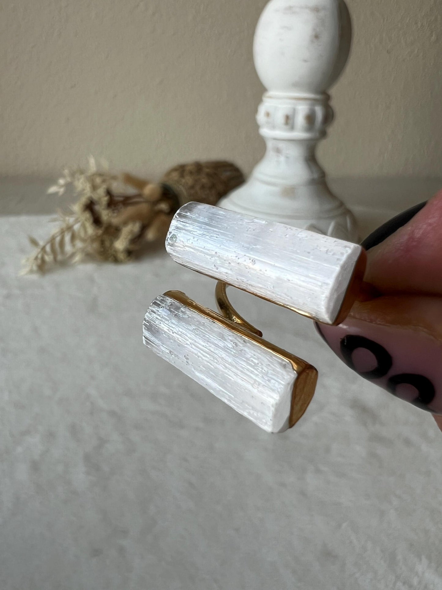 Selenit Ring goldfarben galvanisiert