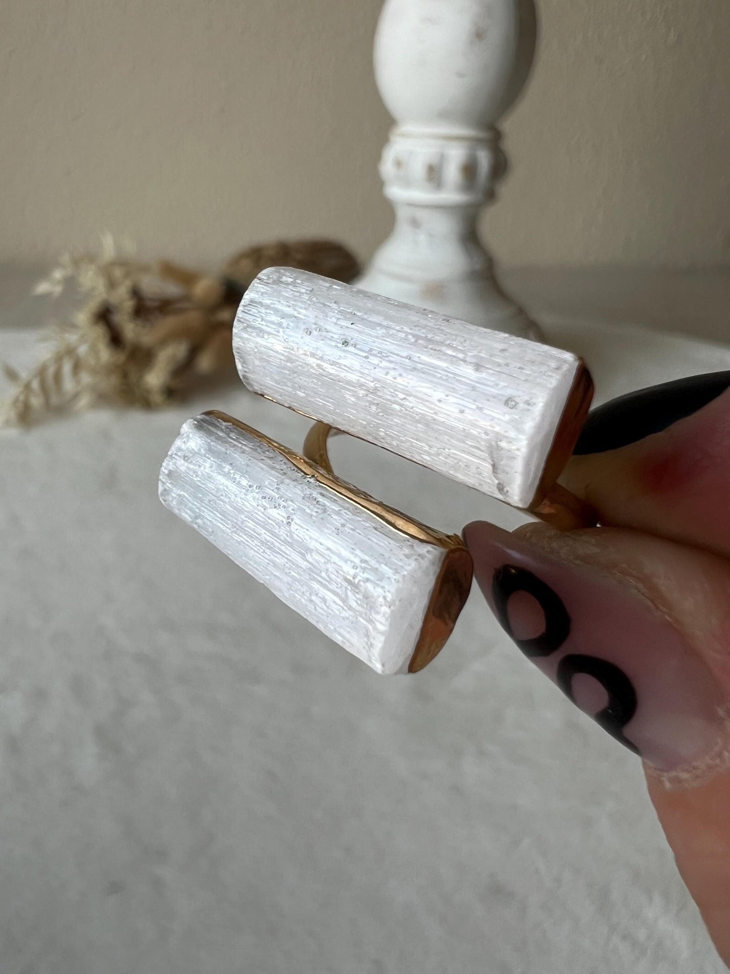Selenit Ring goldfarben galvanisiert