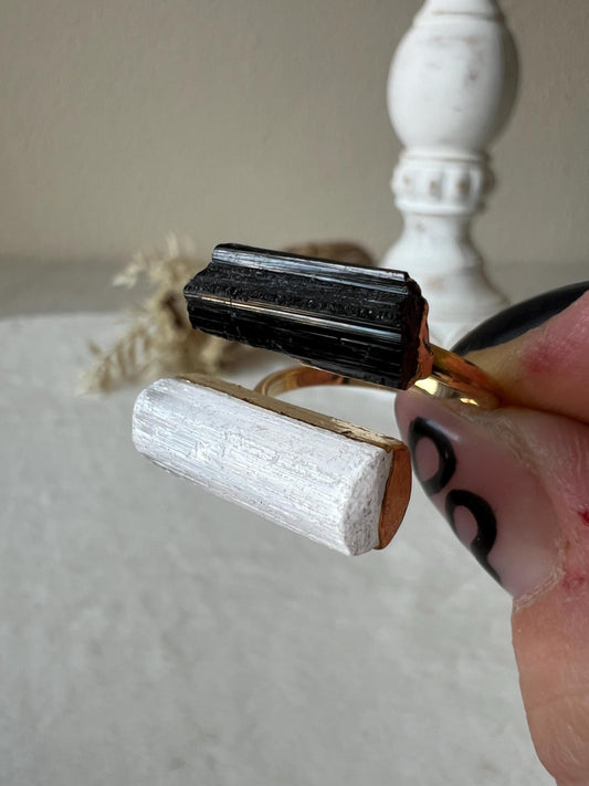 Turmalin Selenit Ring gold galvanisiert