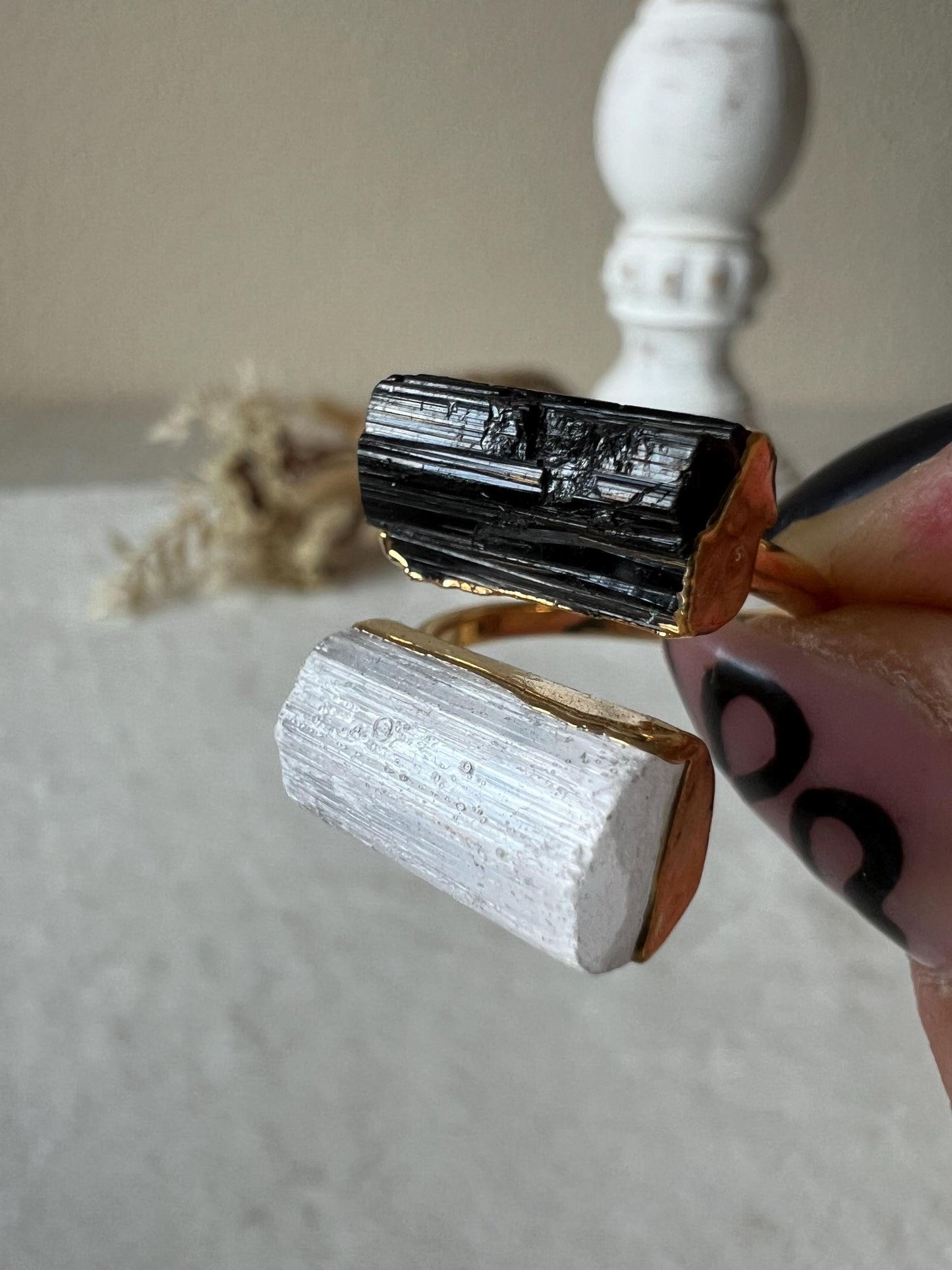 Turmalin Selenit Ring gold galvanisiert