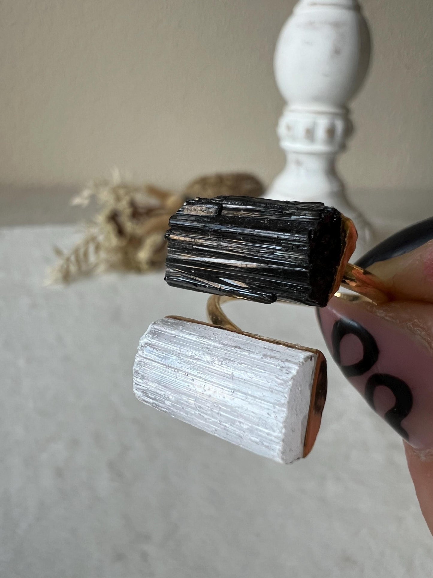 Turmalin Selenit Ring gold galvanisiert