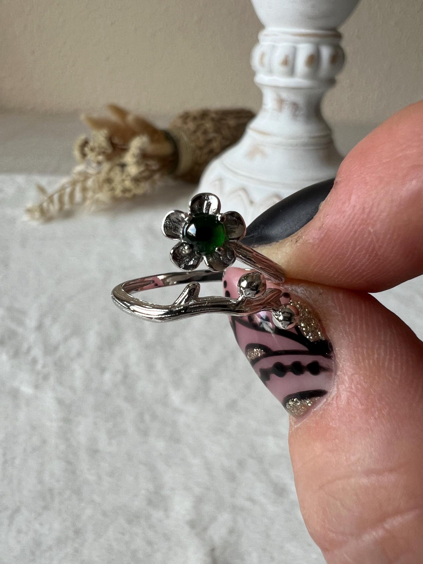 Jade Ring Blume 925 Silber