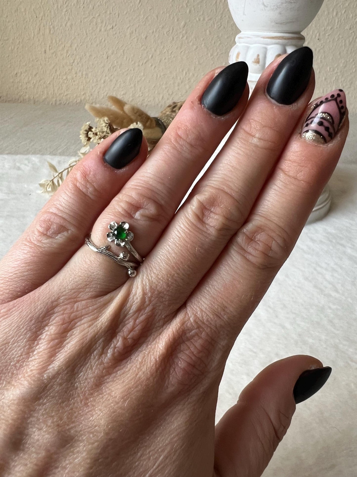 Jade Ring Blume 925 Silber