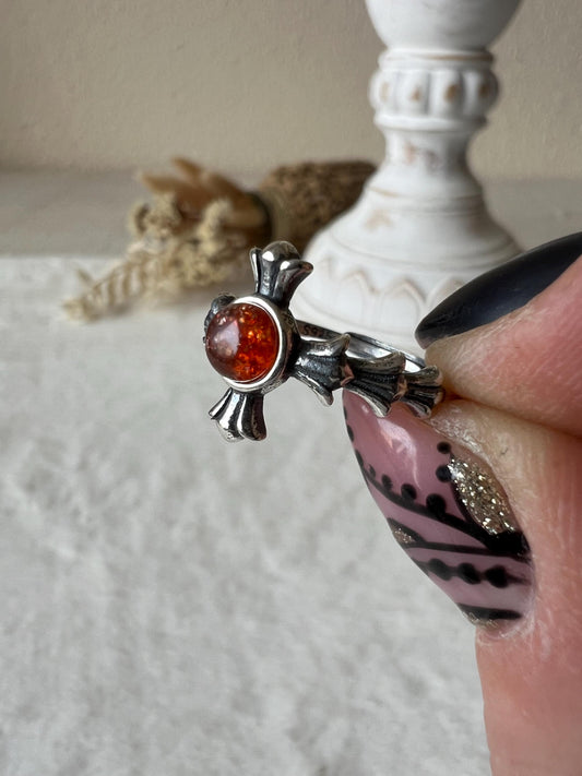 Sonnenstein Kreuz Ring 925 Silber