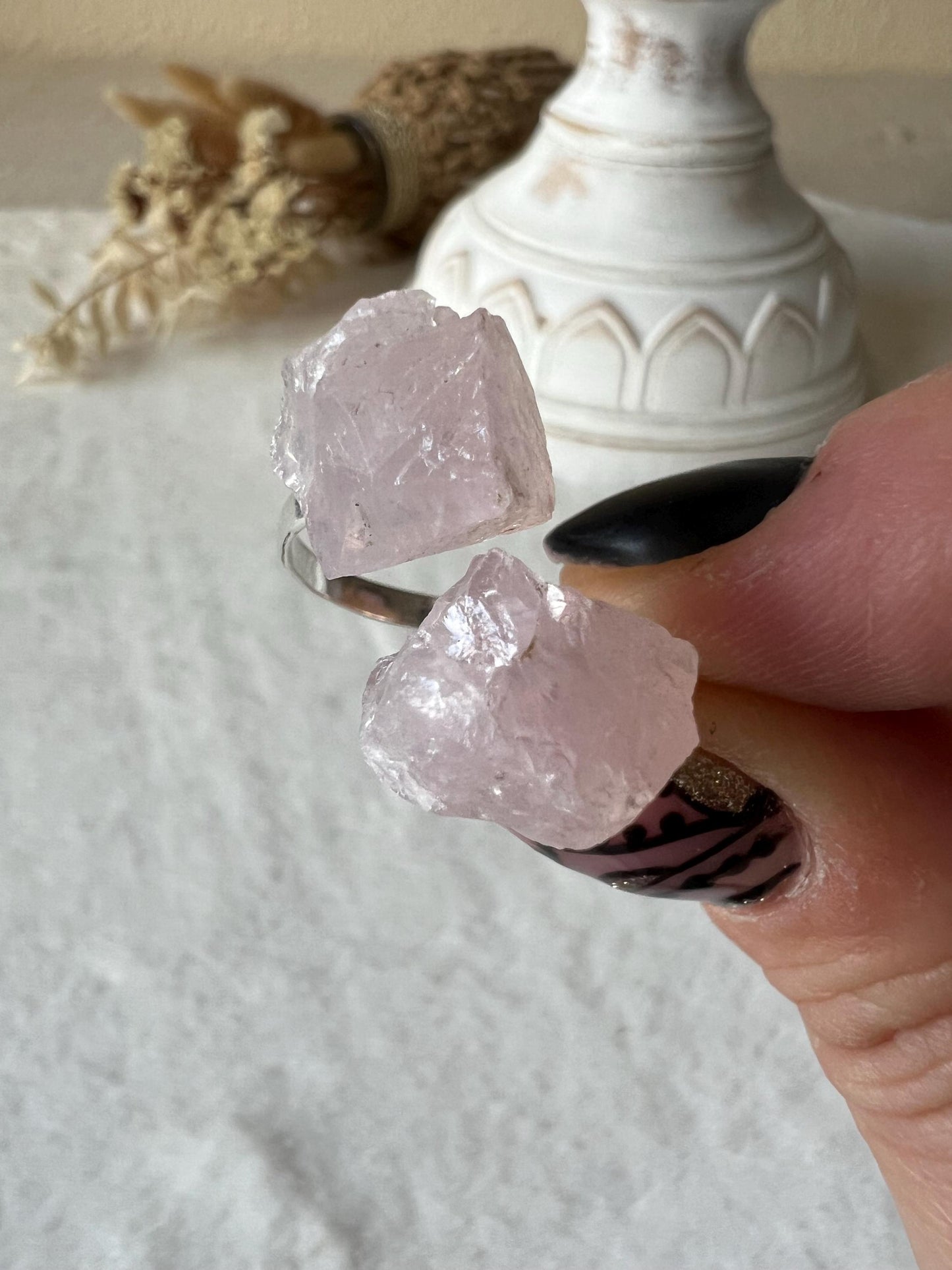 925 Silber Rosenquarz Rohstein Ring