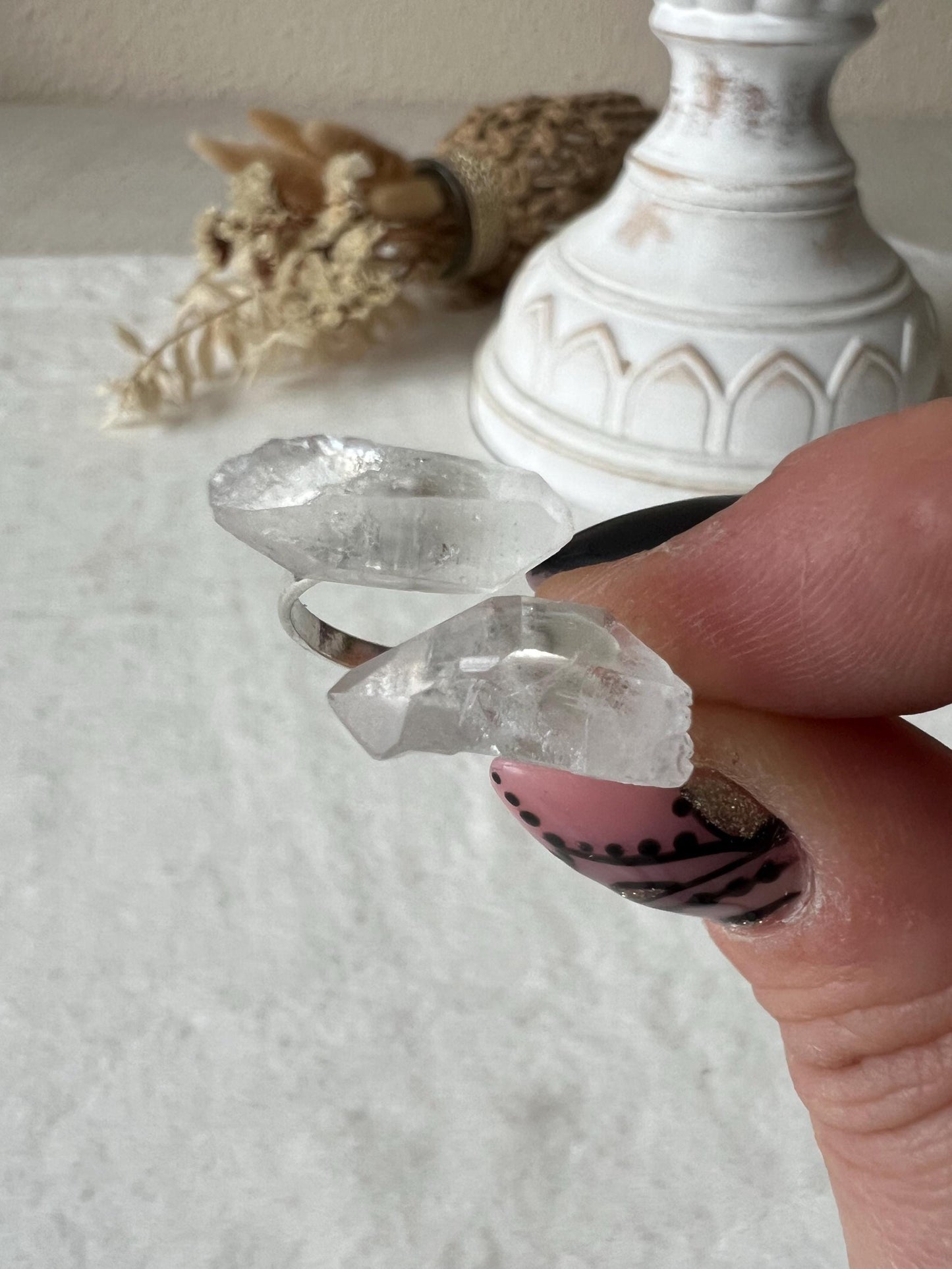 925 Silber Bergkristall Rohstein Ring