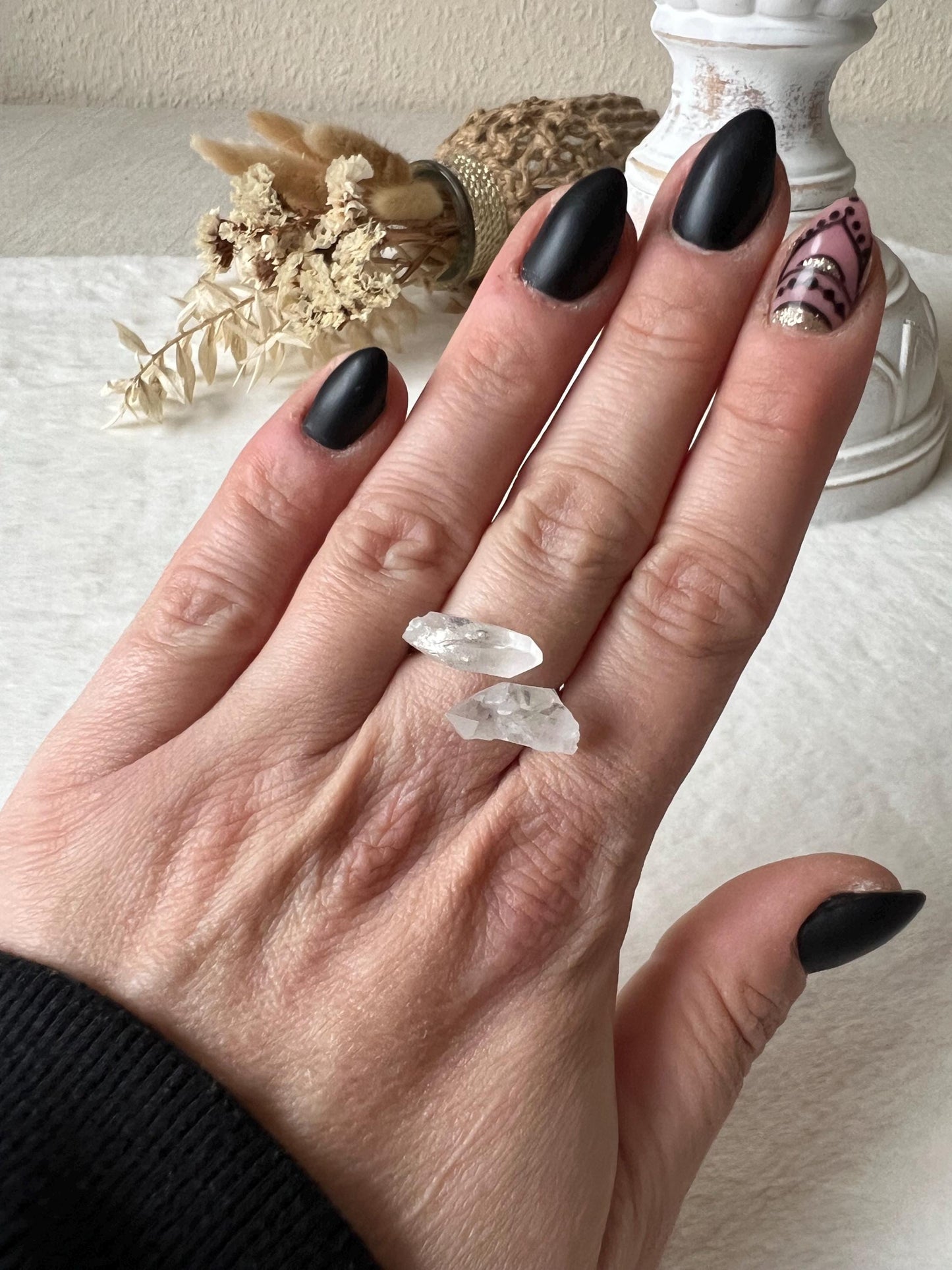 925 Silber Bergkristall Rohstein Ring