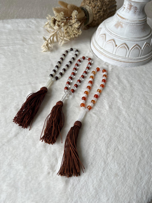Tesbih Mondstein/Granat | Bergkristall/roter Jadpis | Bergkristall/ Karneol
