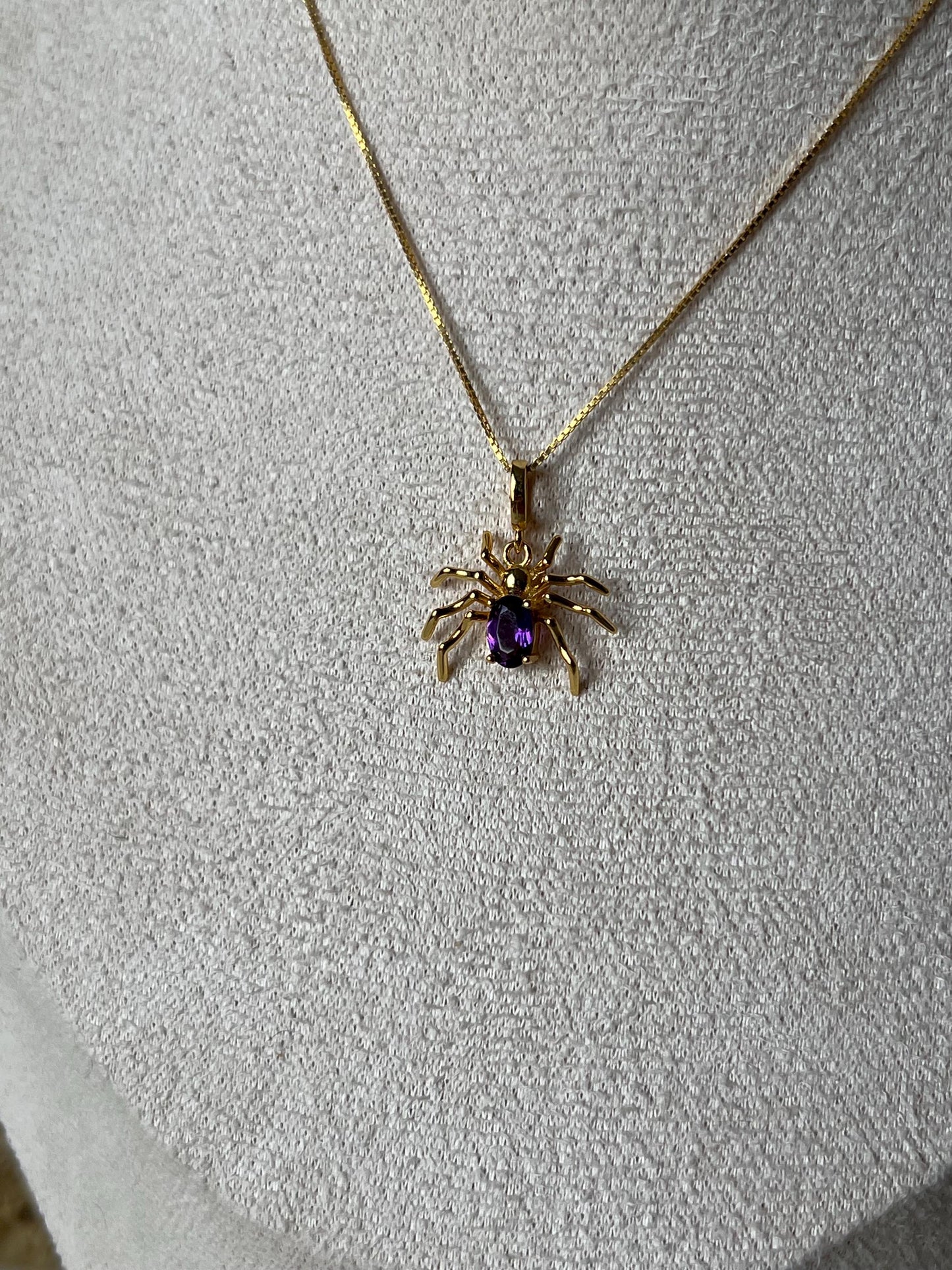 Obsidian,Bergkristall,Amethyst Spinne Kettenanhänger 925 Silber/18k vergoldet
