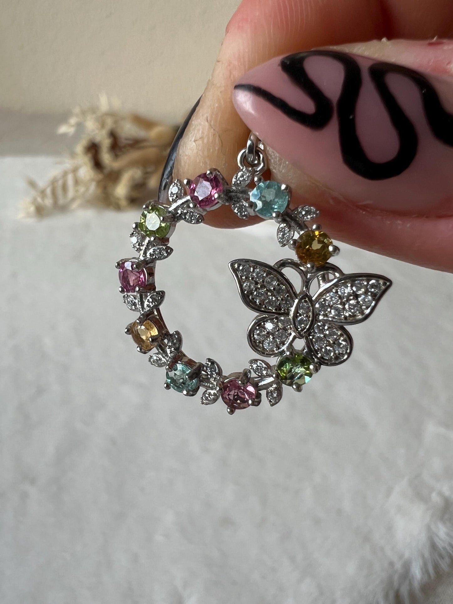 Bunter Turmalin Kettenanhänger Schmetterling 925 Silber
