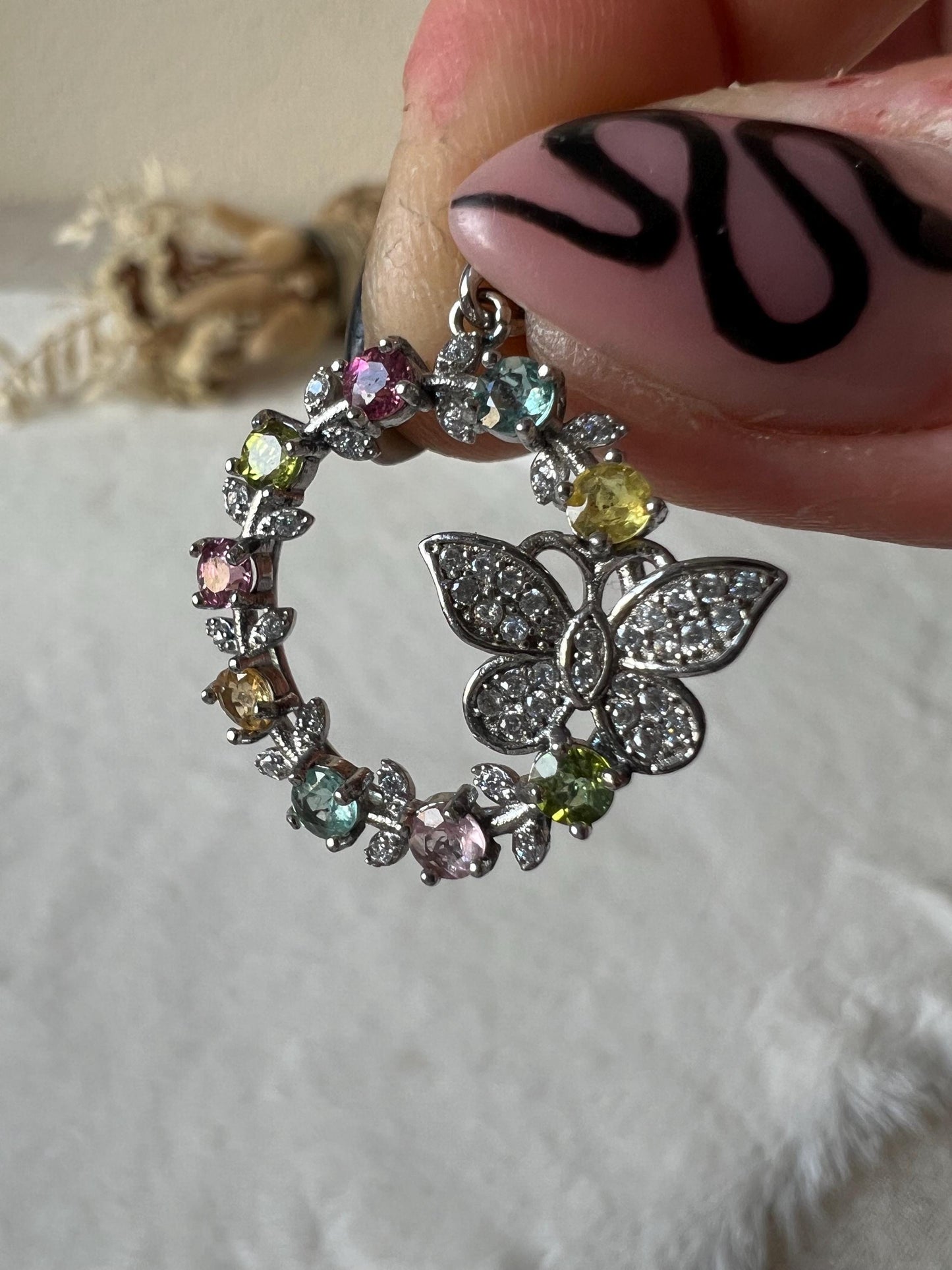Bunter Turmalin Kettenanhänger Schmetterling 925 Silber