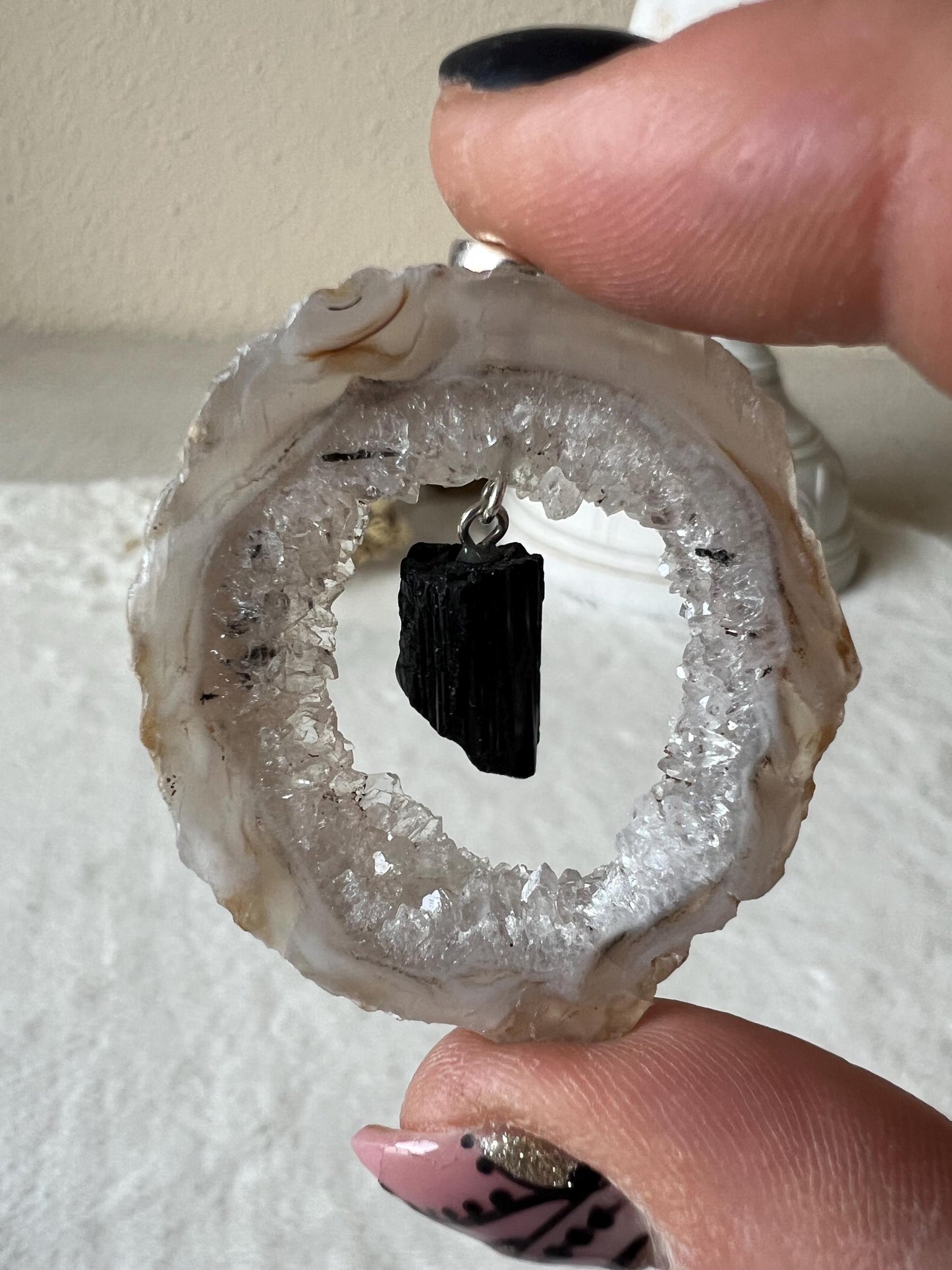 Geoden Kettenanhänger mit Turmalin 925 Silber Öse