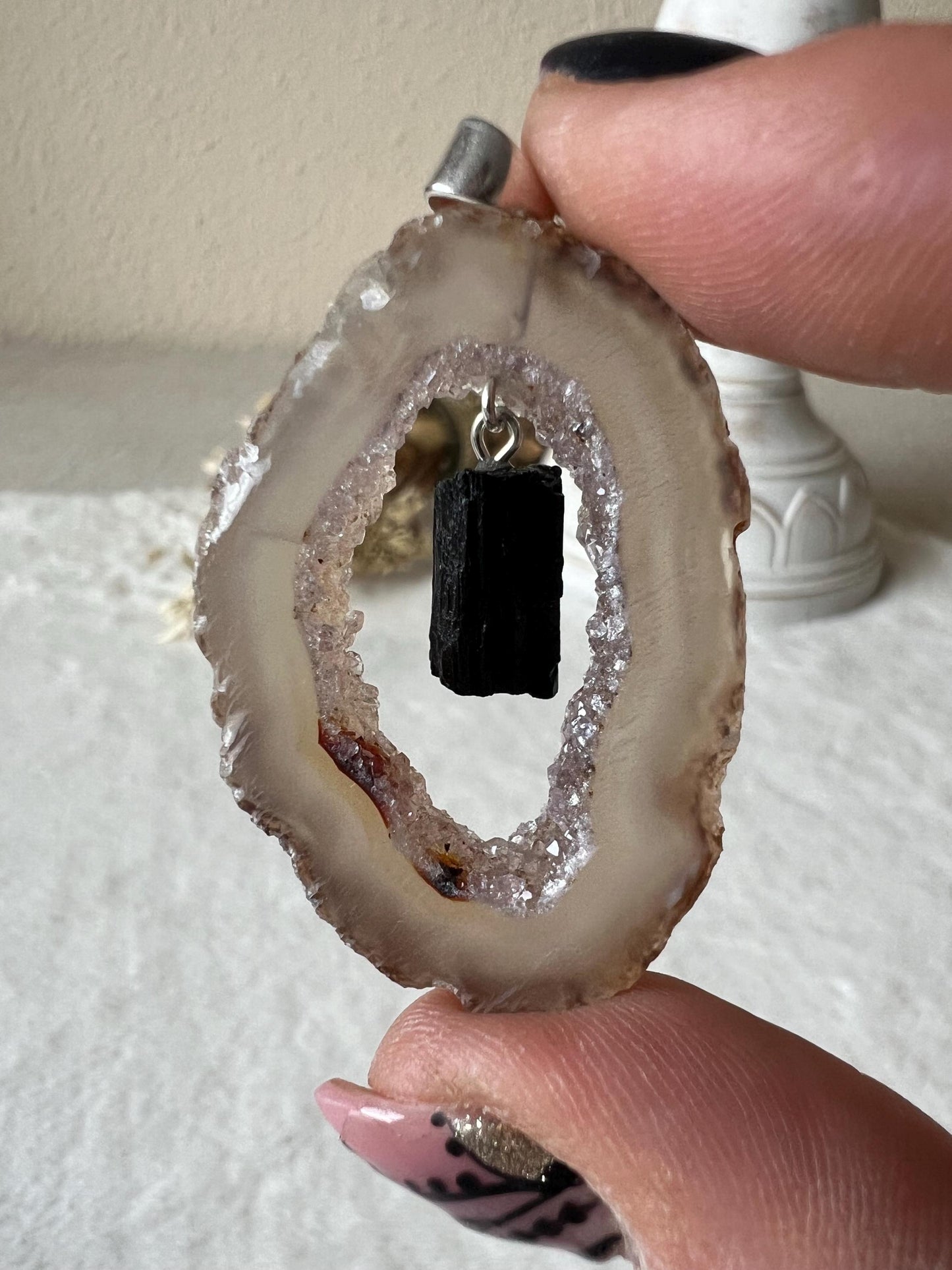 Geoden Kettenanhänger mit Turmalin 925 Silber Öse