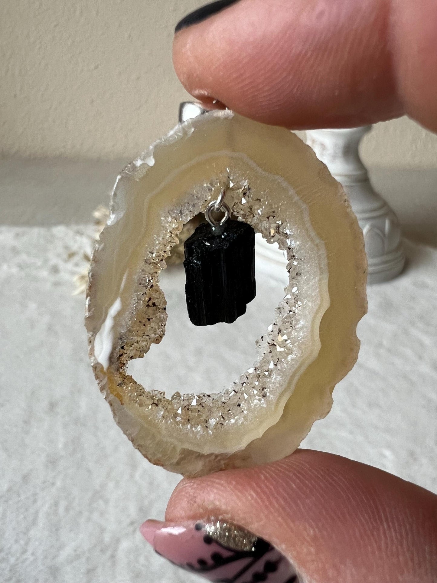 Geoden Kettenanhänger mit Turmalin 925 Silber Öse