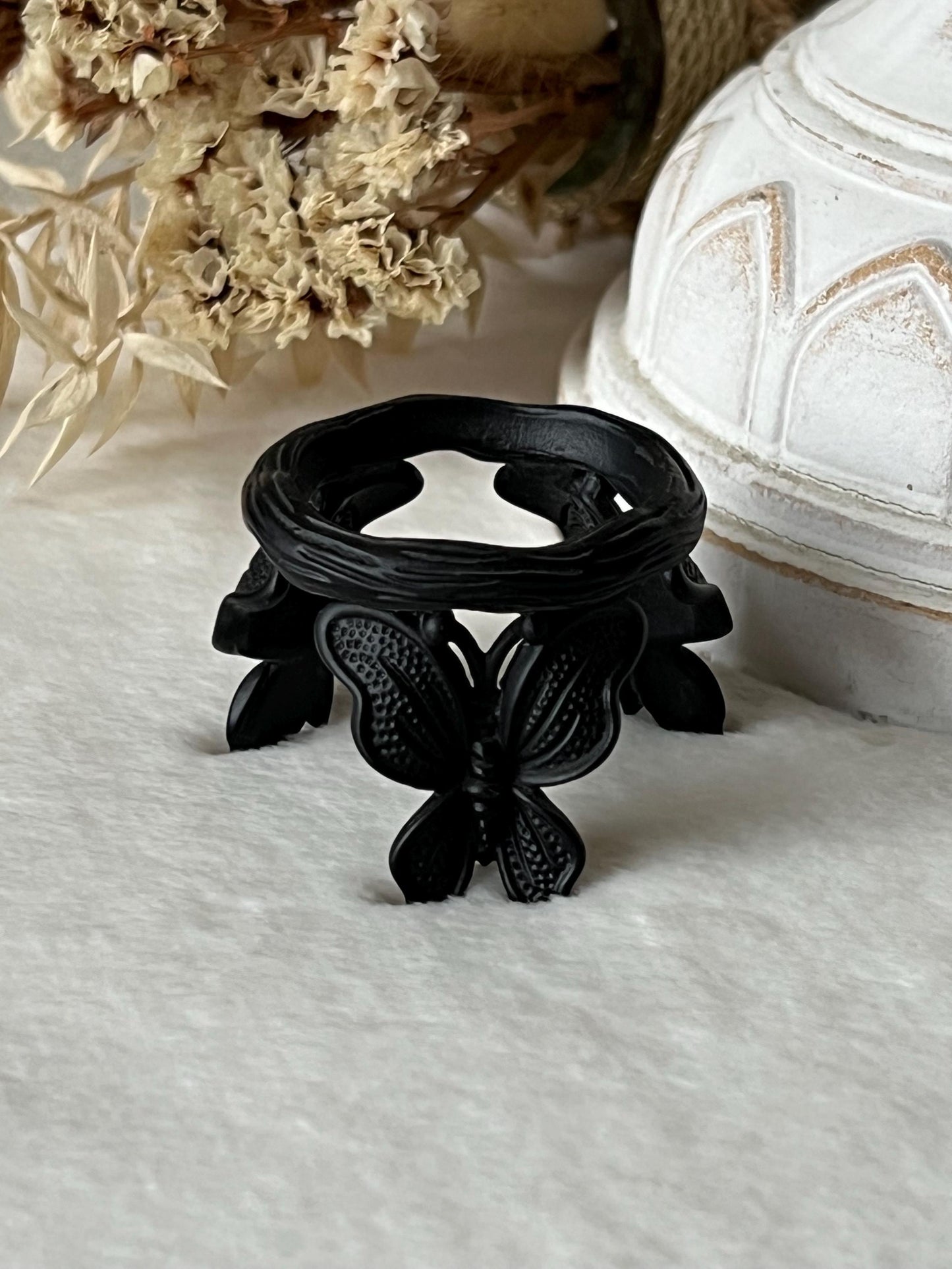 Schmetterling Kugelhalter schwarz und Silber massiv